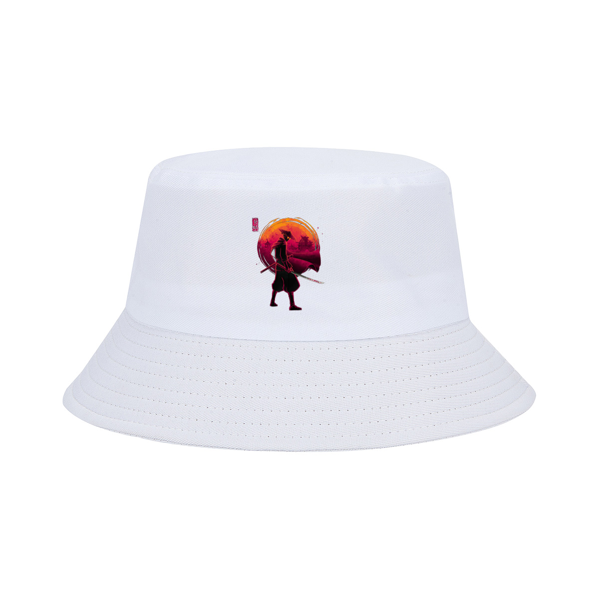 Samurai Warrior with Bloodied Sword Against Crimson Moon - Fisherman's Hat