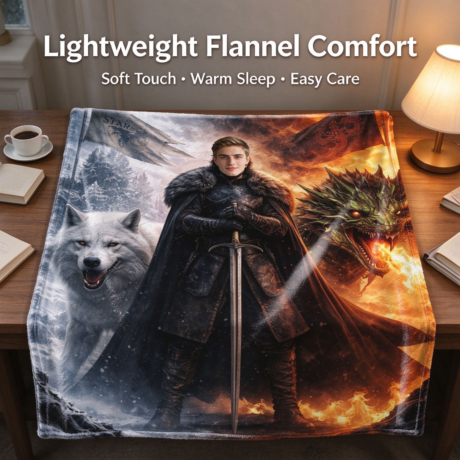 Custom Face Fantasy Knight Flannel Blanket Personalized Photo Portrait Ultra Soft Fleece Throw for Epic Family Gifts