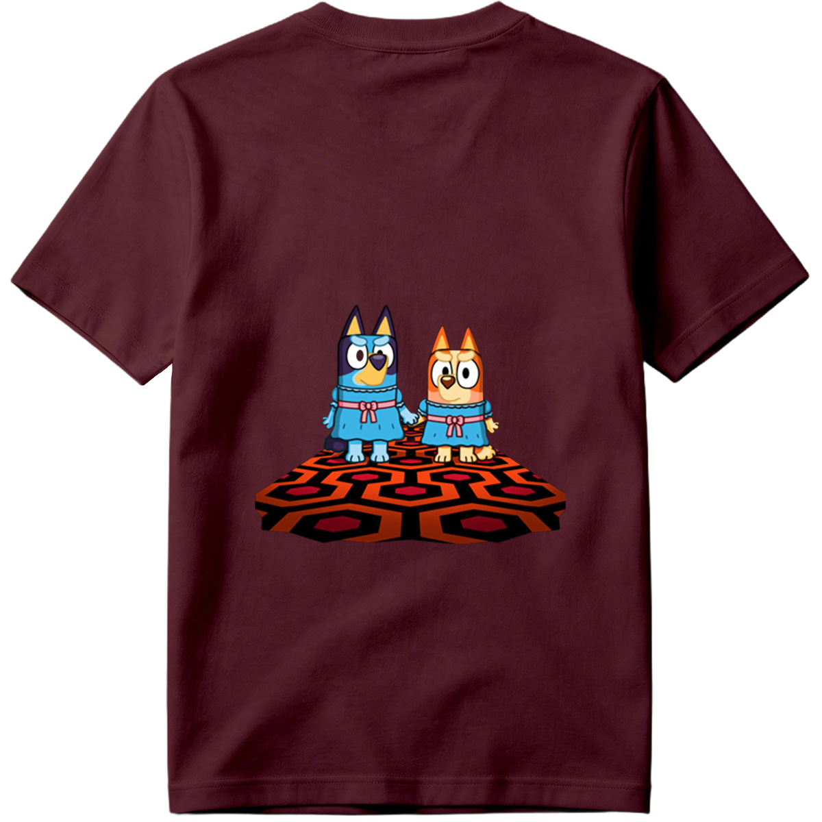 Bluey and Bingo in Matching Dresses on a Patterned Rug - Tee