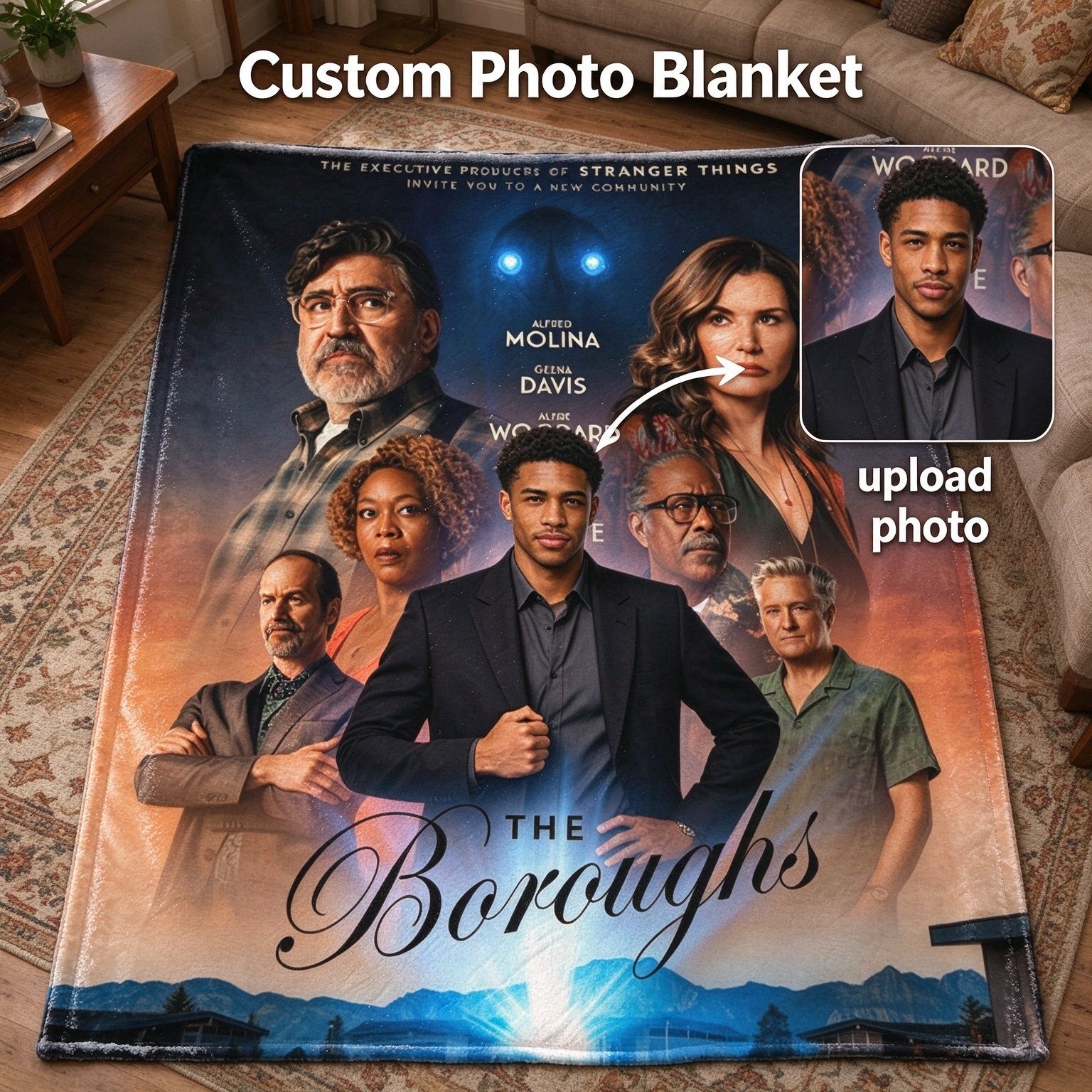 Custom Photo Flannel Fleece Blanket Personalized Face Portrait Print Soft Anti-Pill Warm Throw Blanket for Bed Couch