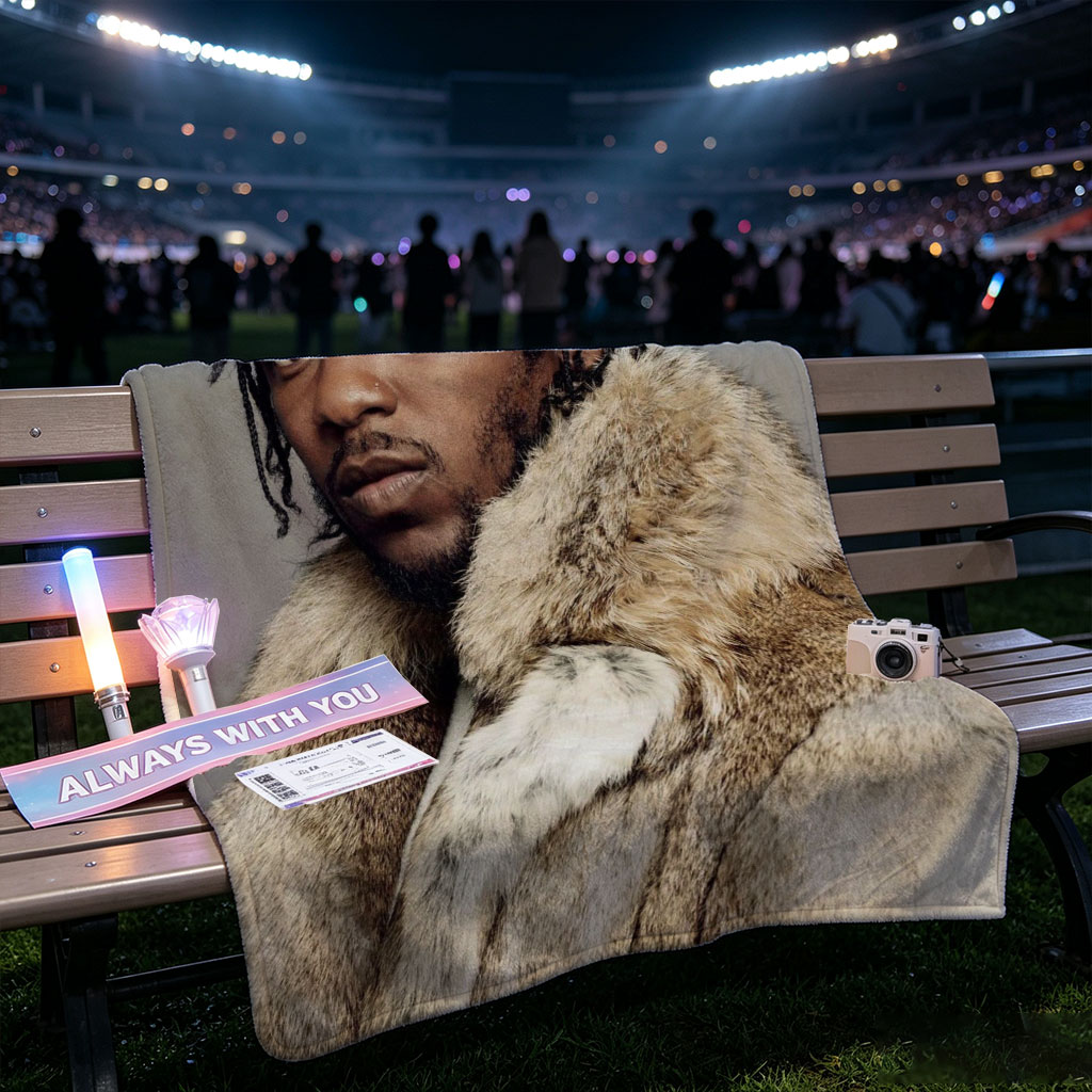 Kendrick Lamar in a Fur Coat Portrait with Intense Gaze and Braided Hair - Blankets