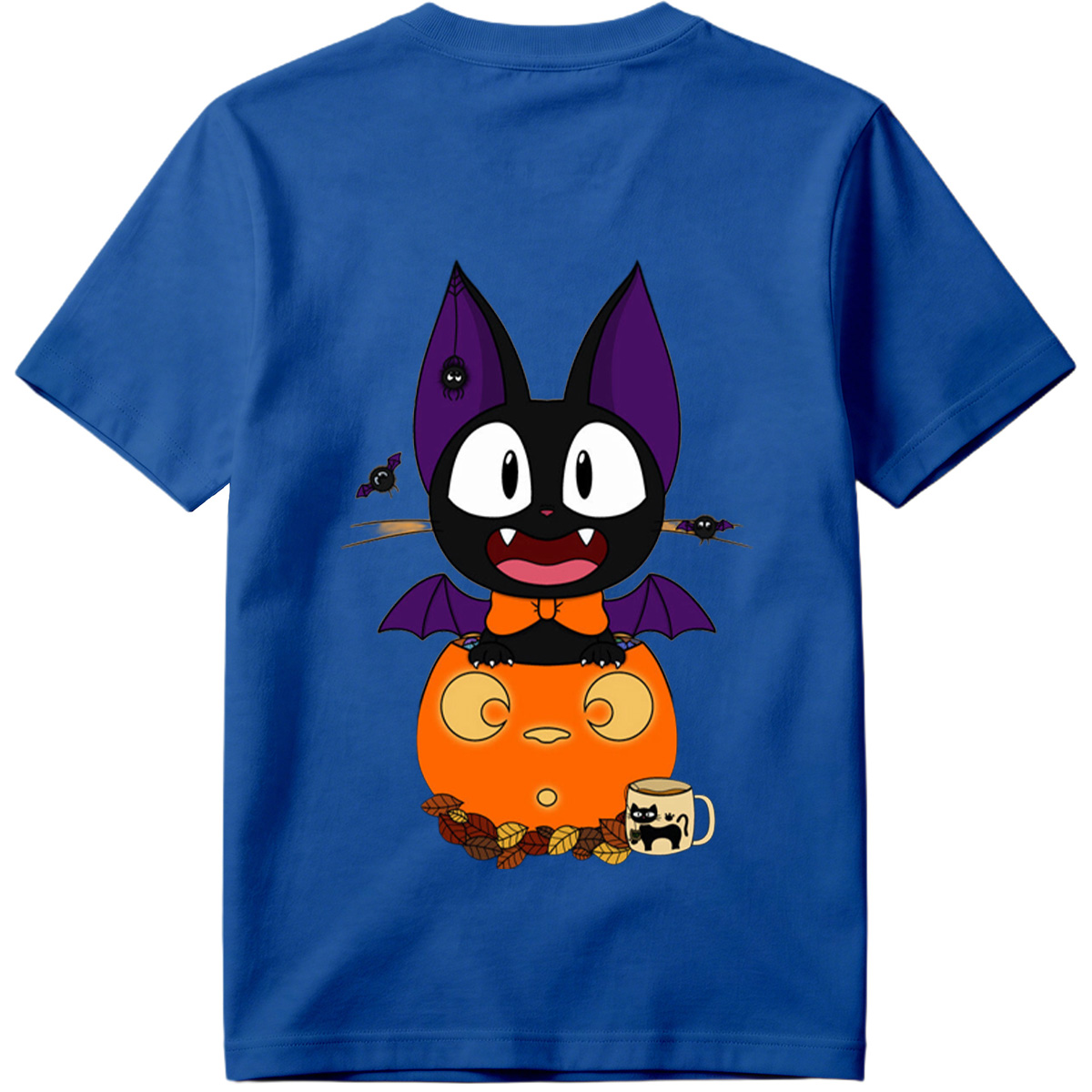 Halloween Cat with Pumpkin and Bat Wings - Tee