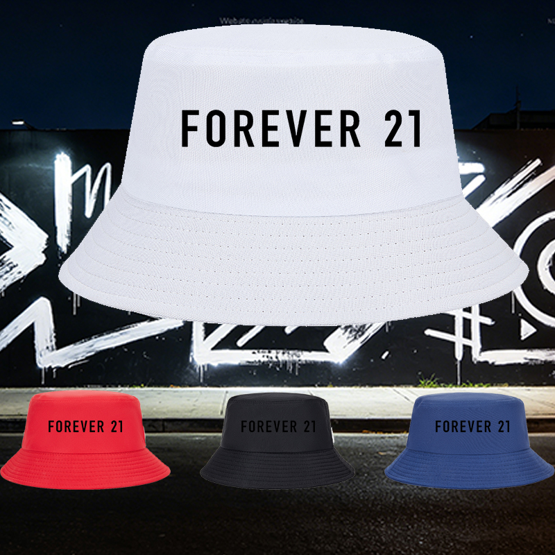 Unisex Bucket Hat with Forever 21 Logo Print - Classic Cotton渔夫帽 for Casual Outings, Beach, Outdoor Activities - Perfect for Young Adults and Urban Fashion Lovers