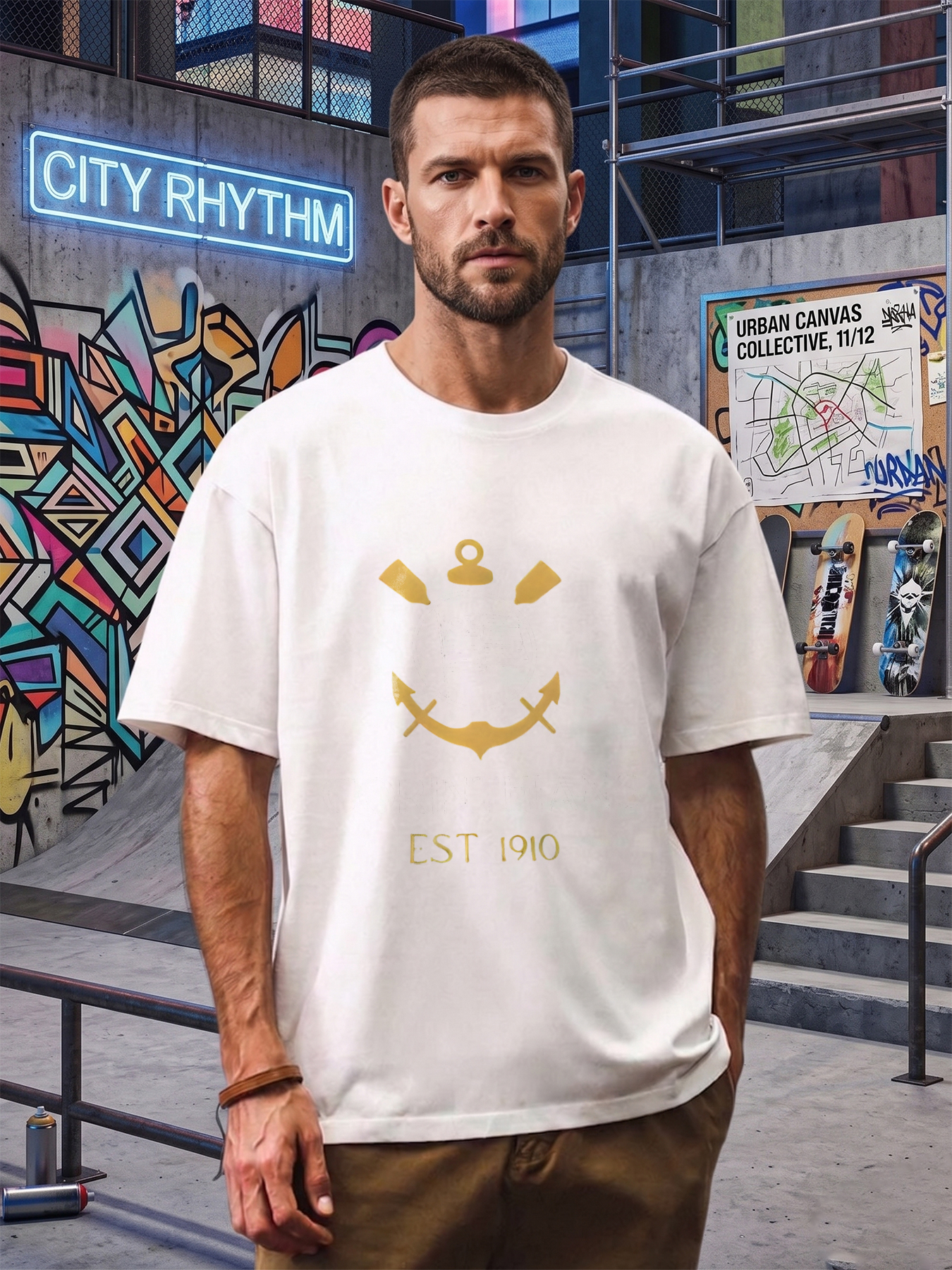 Men's Printed T-Shirt with Corinthians Crest and Anchor Logo, Casual Round Neck Lightweight Breathable Summer Short Sleeve T-Shirt for Sports Fans and Everyday Wear, Suitable for Adults and Football Enthusiasts