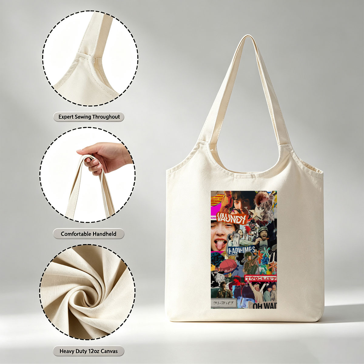 RADWIMPS Collage Featuring Band Members and Vibrant Pop Culture Imagery - Canvas shoulder bags/