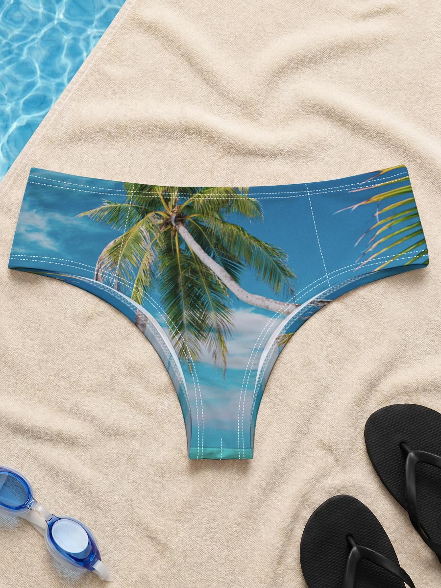 Tropical beach with palm tree and turquoise water -  Men's swim trunks