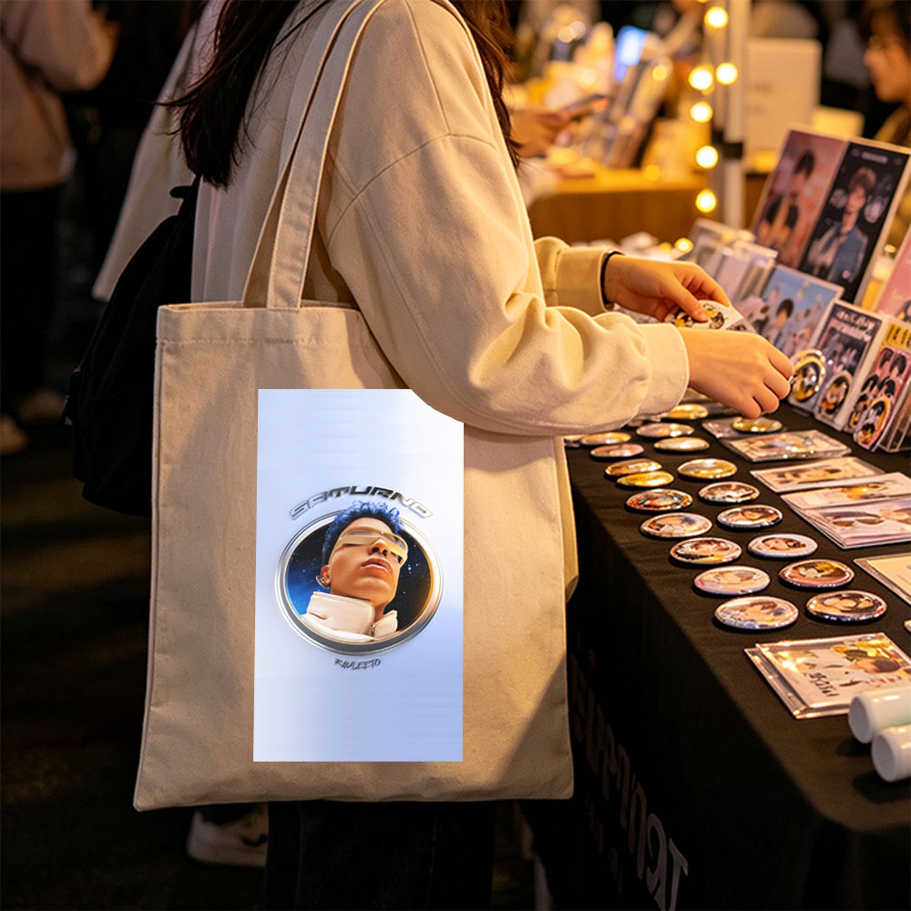 Rauw Alejandro in Space Through a Circular Window with Starry Background and Futuristic Look - Canvas tote bags