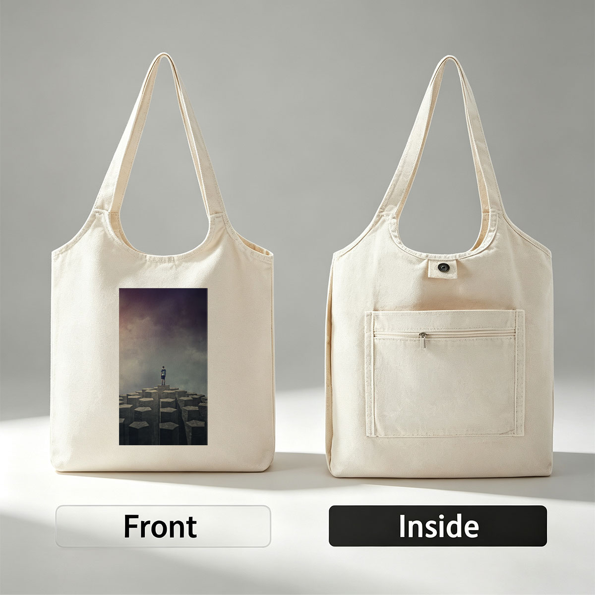 Imagine Dragons Standing on Stone Pillars Under Dramatic Sky - Canvas shoulder bags/