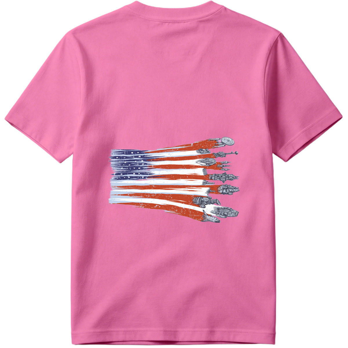 Star Trek and Star Wars Spaceships with American Flag Design - Tee