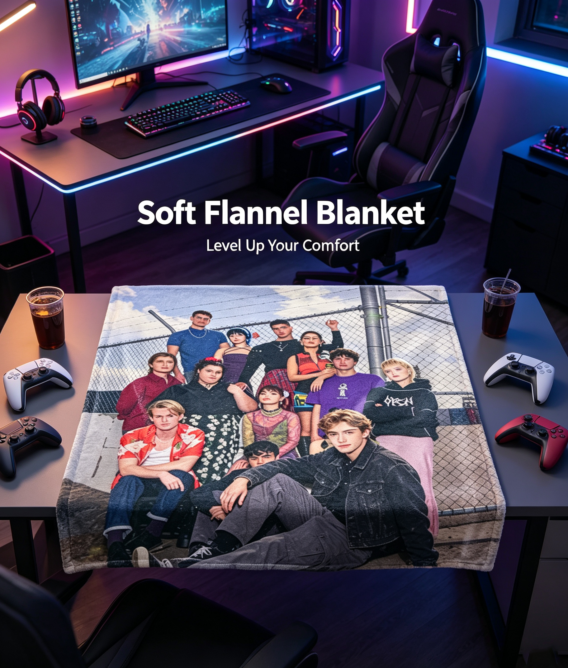 Custom Face Blanket Featuring Diverse Youth Group Portrait Flannel Blanket Perfect for Cozy Nights and Unique Gift or Giveaway Idea