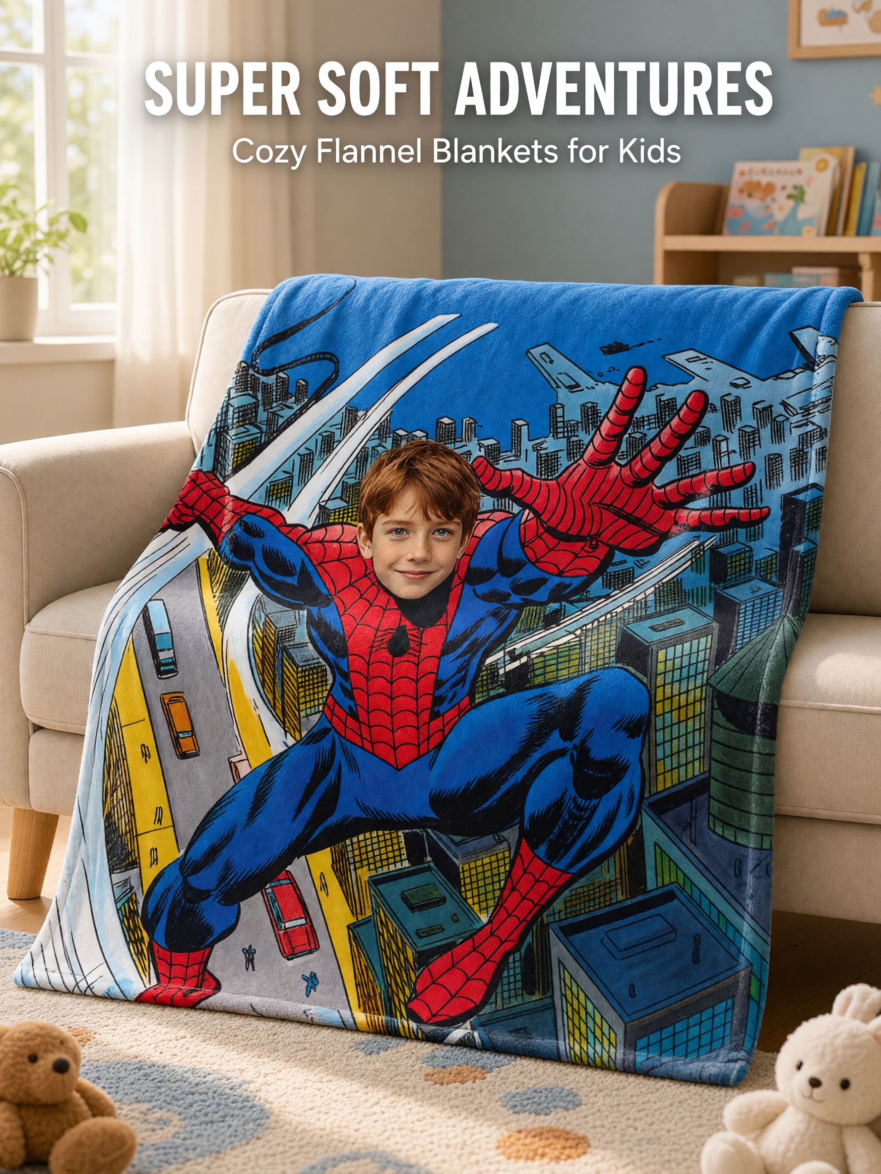 Personalized Superhero Photo Blanket Custom Face Flannel Throw Soft Fleece Bed Couch Blanket Unique Keepsake Gift