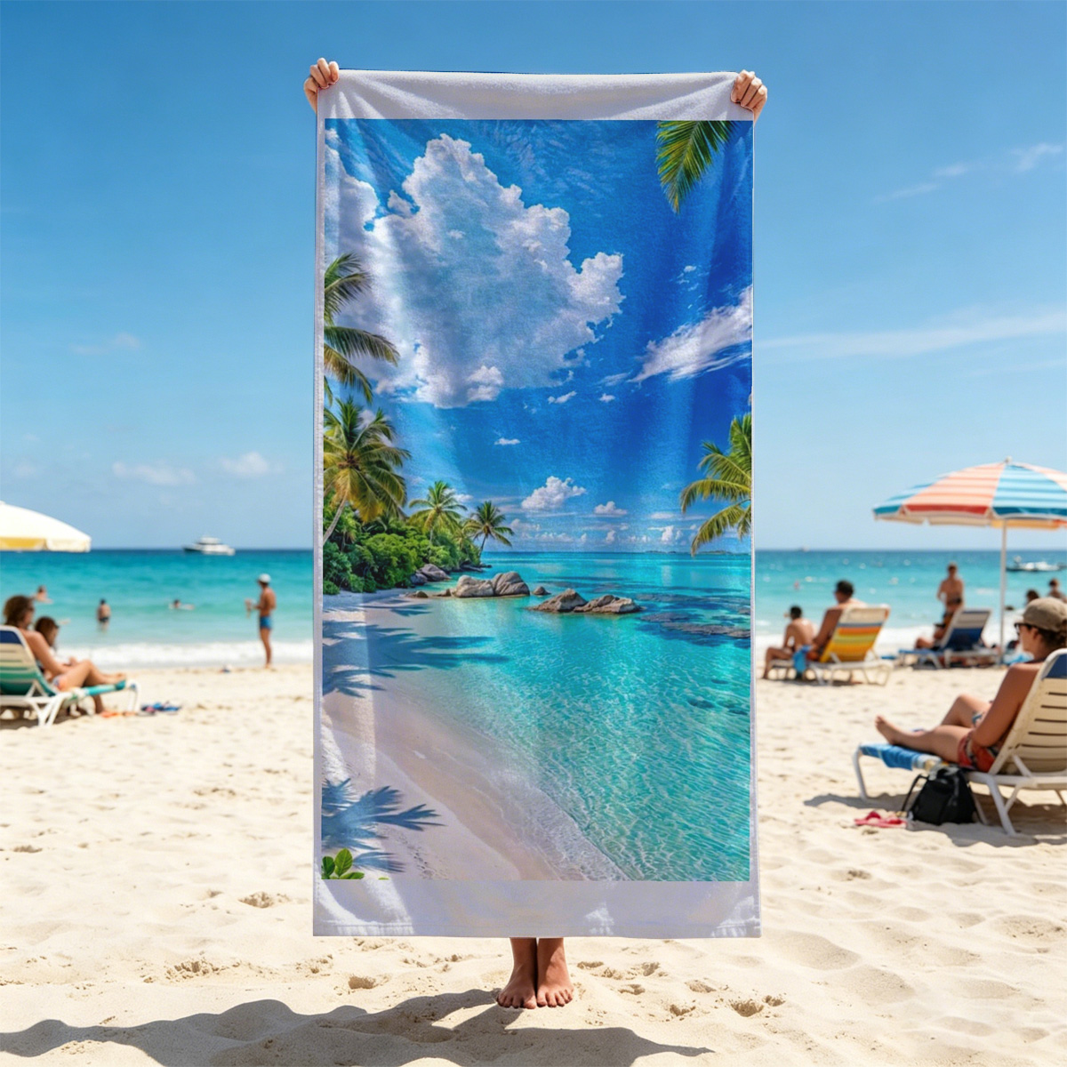 Tropical Beach with Crystal Clear Water and Palm Trees - Beach towels
