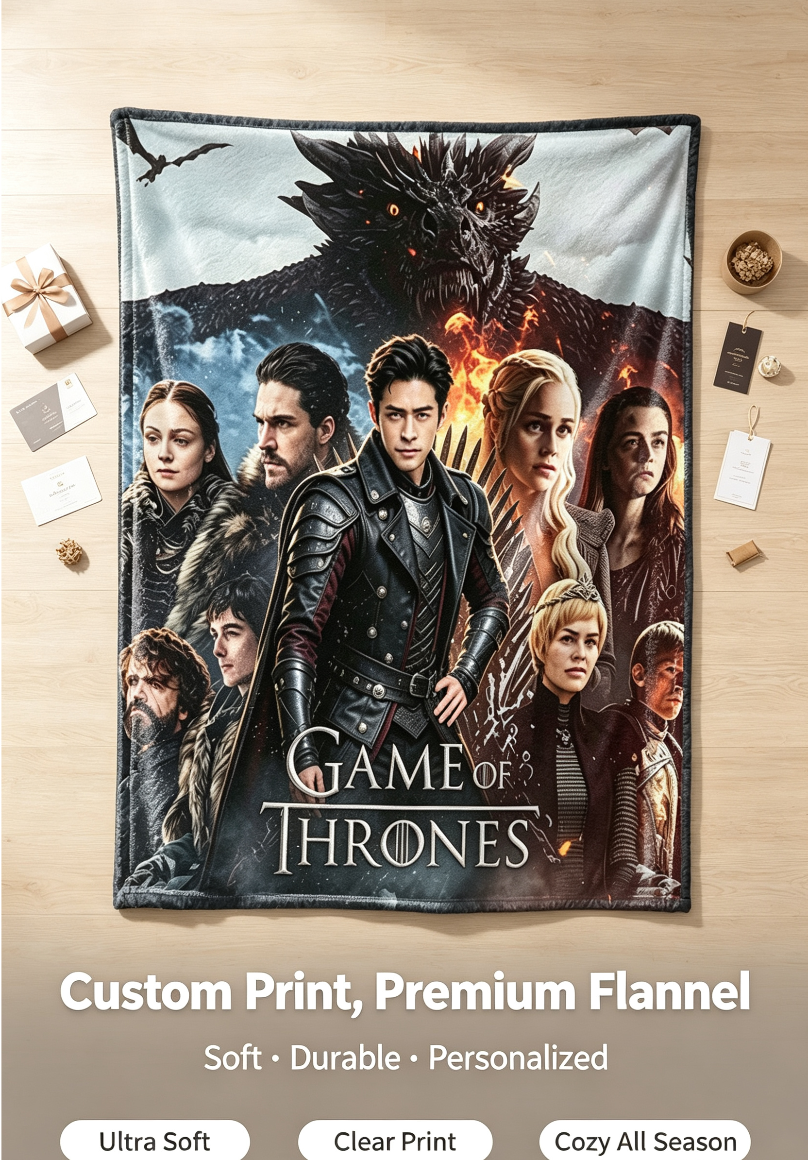 Custom Face Blanket Game of Thrones Flannel Blanket for Couch or Bedding Gift or Giveaway