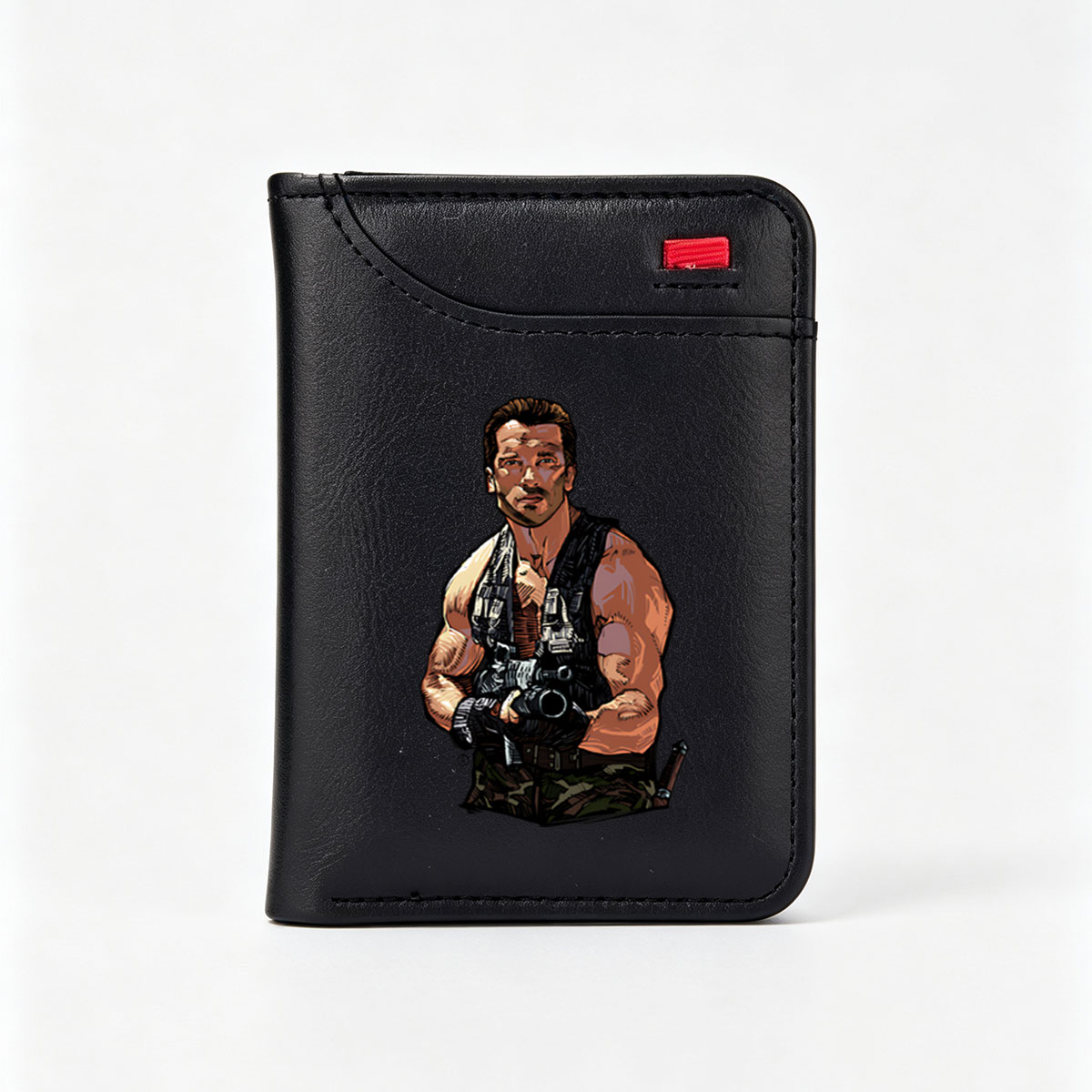 Arnold Schwarzenegger as the Terminator, iconic sci-fi action hero in combat gear - Vertical Style Wallet
