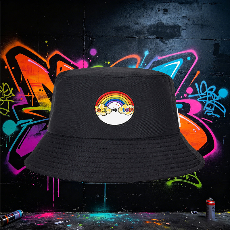 Unisex Fisherman Hat with Rainbow Love is Love Print - Classic Cotton Sun Hat for Outdoor Activities, Beach, Travel, and Pride Events - Perfect for Adults Seeking Comfortable and Expressive Headwear