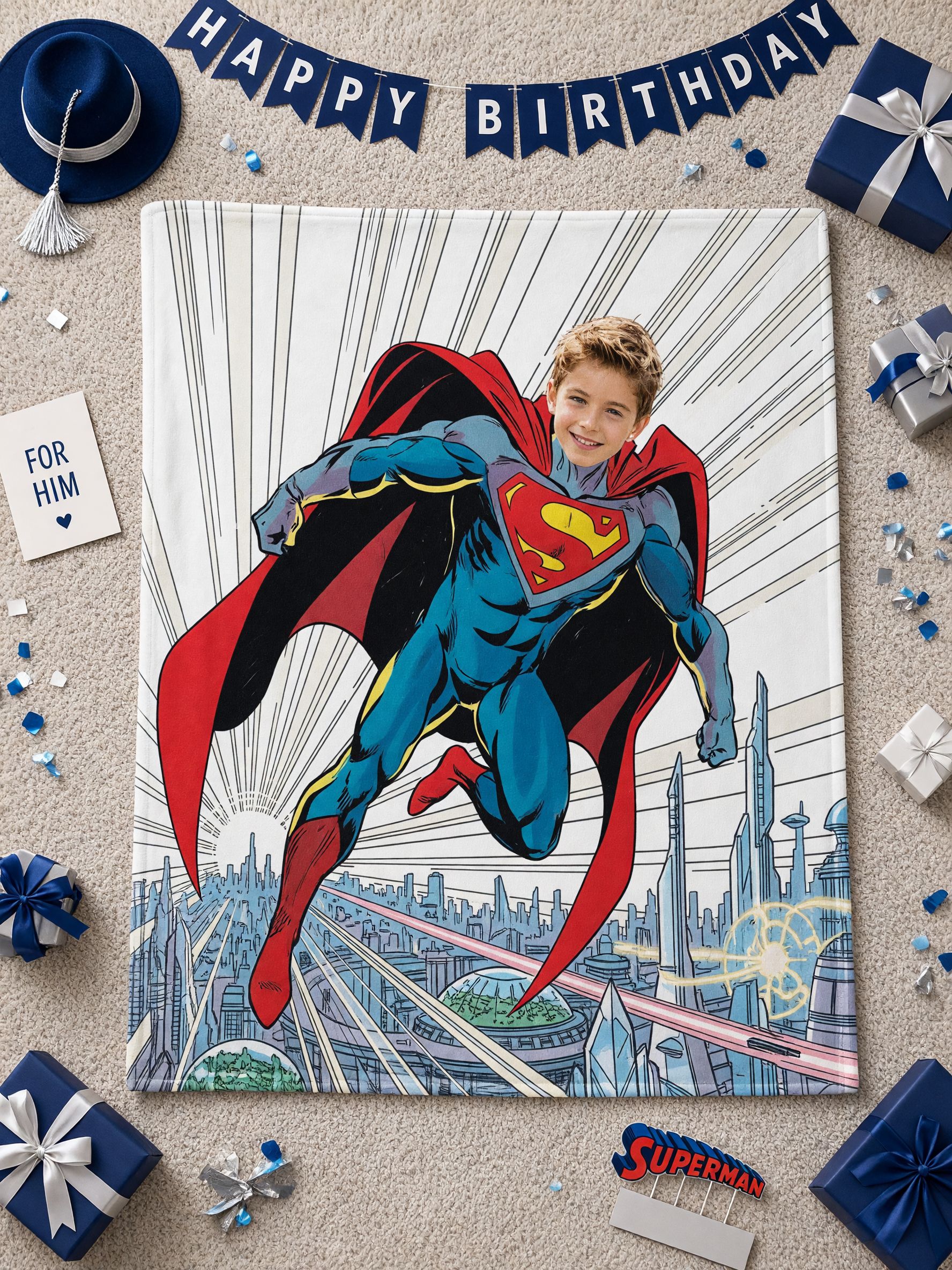Custom Face Superhero Flannel Throw Blanket Soft Plush Comic Bed Couch Cover Ideal Personalized Gift
