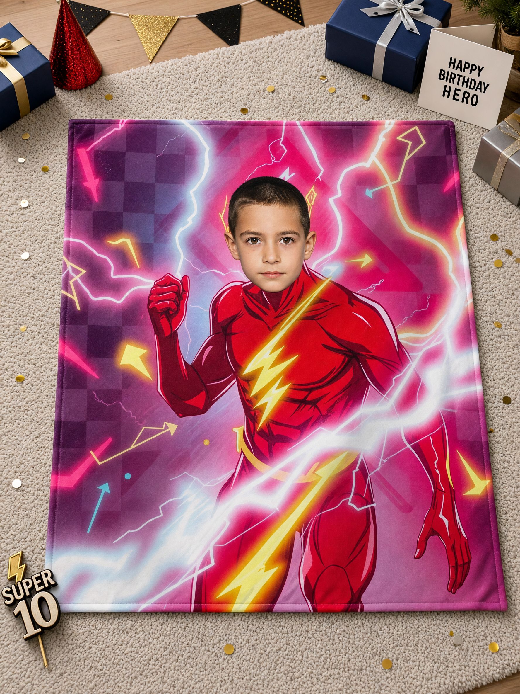 Custom Photo Face Superhero Flannel Blanket, Ultra Soft Anti-Pilling Cozy Fleece Throw for Kids and Adults, Ideal