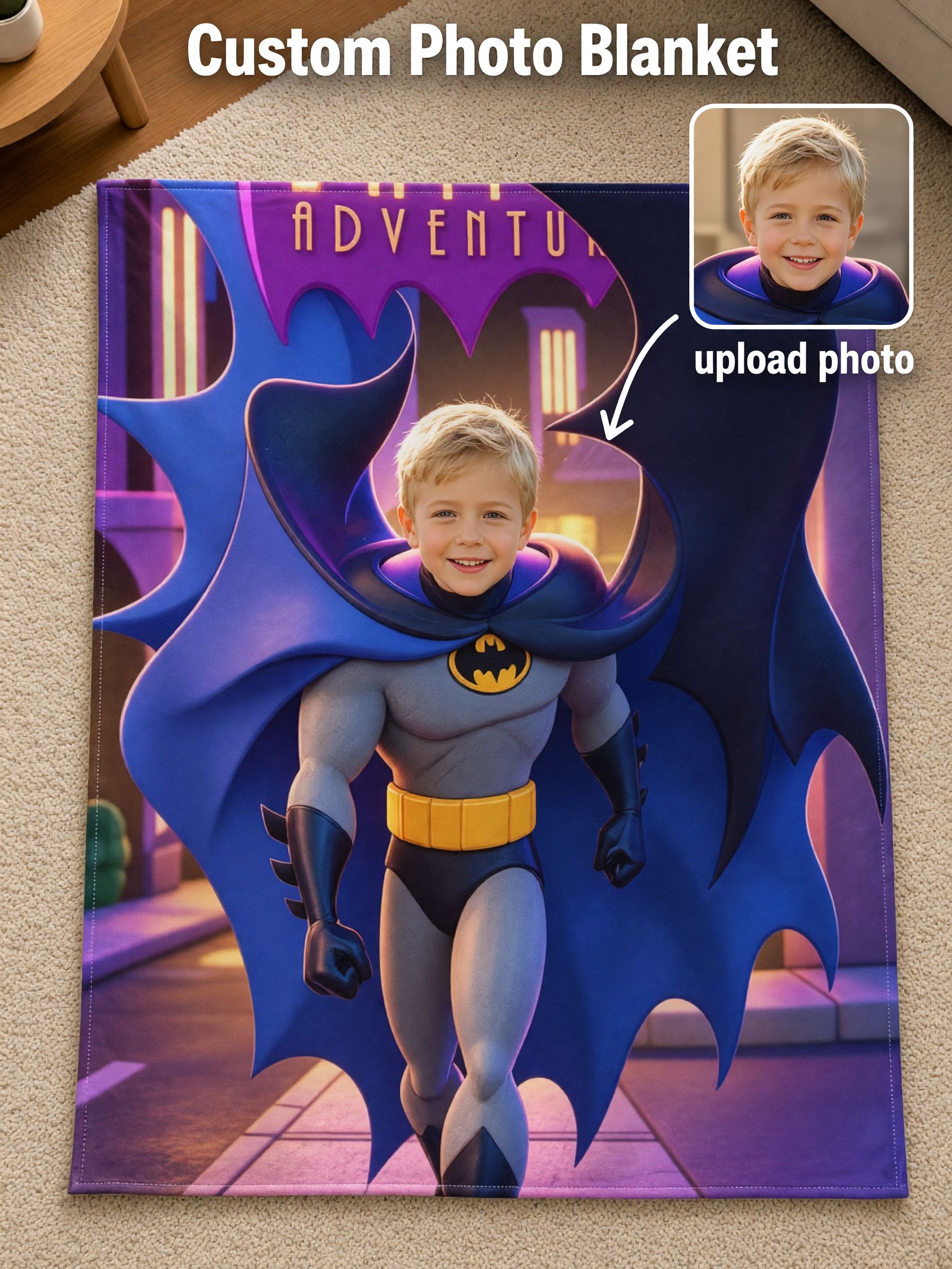 Custom Face Photo Superhero Flannel Blanket Personalized Cozy Warm Plush Throw for Kids Family Birthday Gift