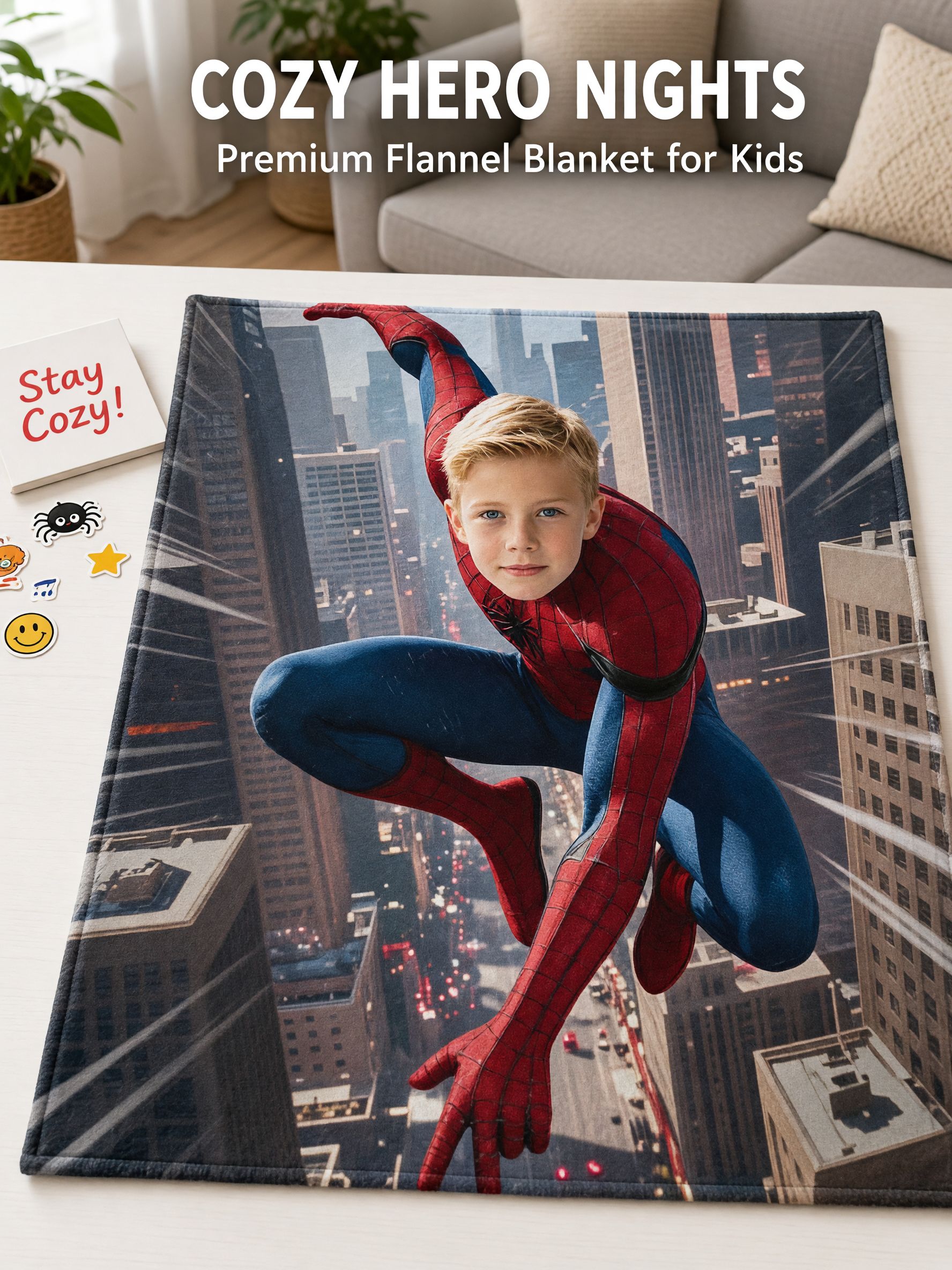 Custom Face Superhero Flannel Blanket Personalized Photo Soft Plush Throw for Kids Bed Couch Cozy Birthday Gift