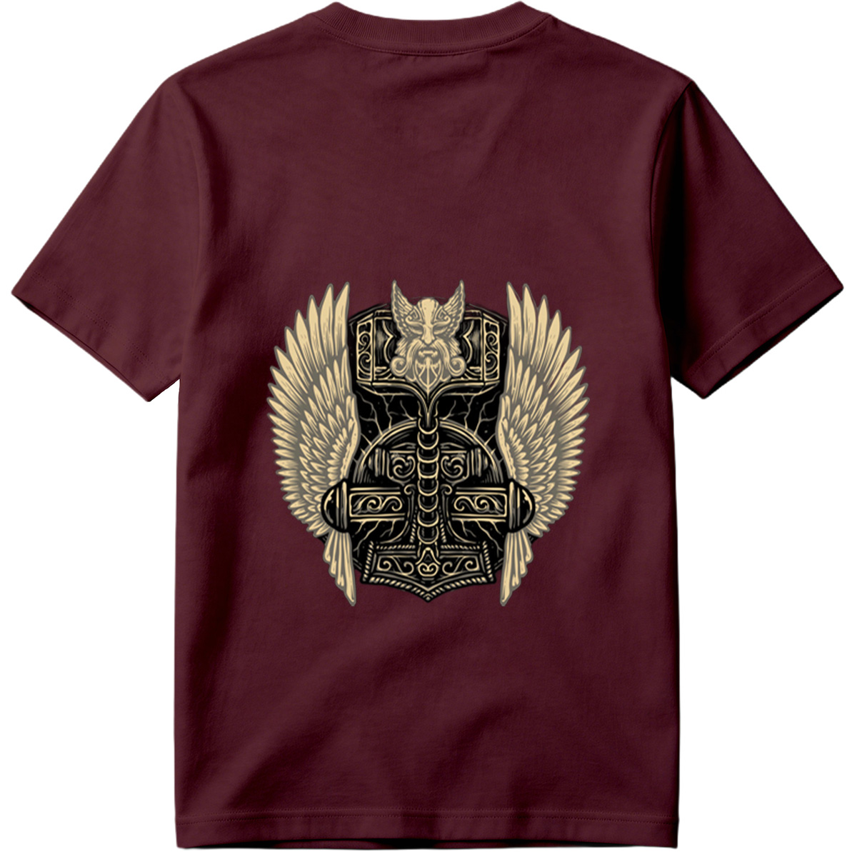 Thor's Hammer with Winged Viking Warrior Design - Tee