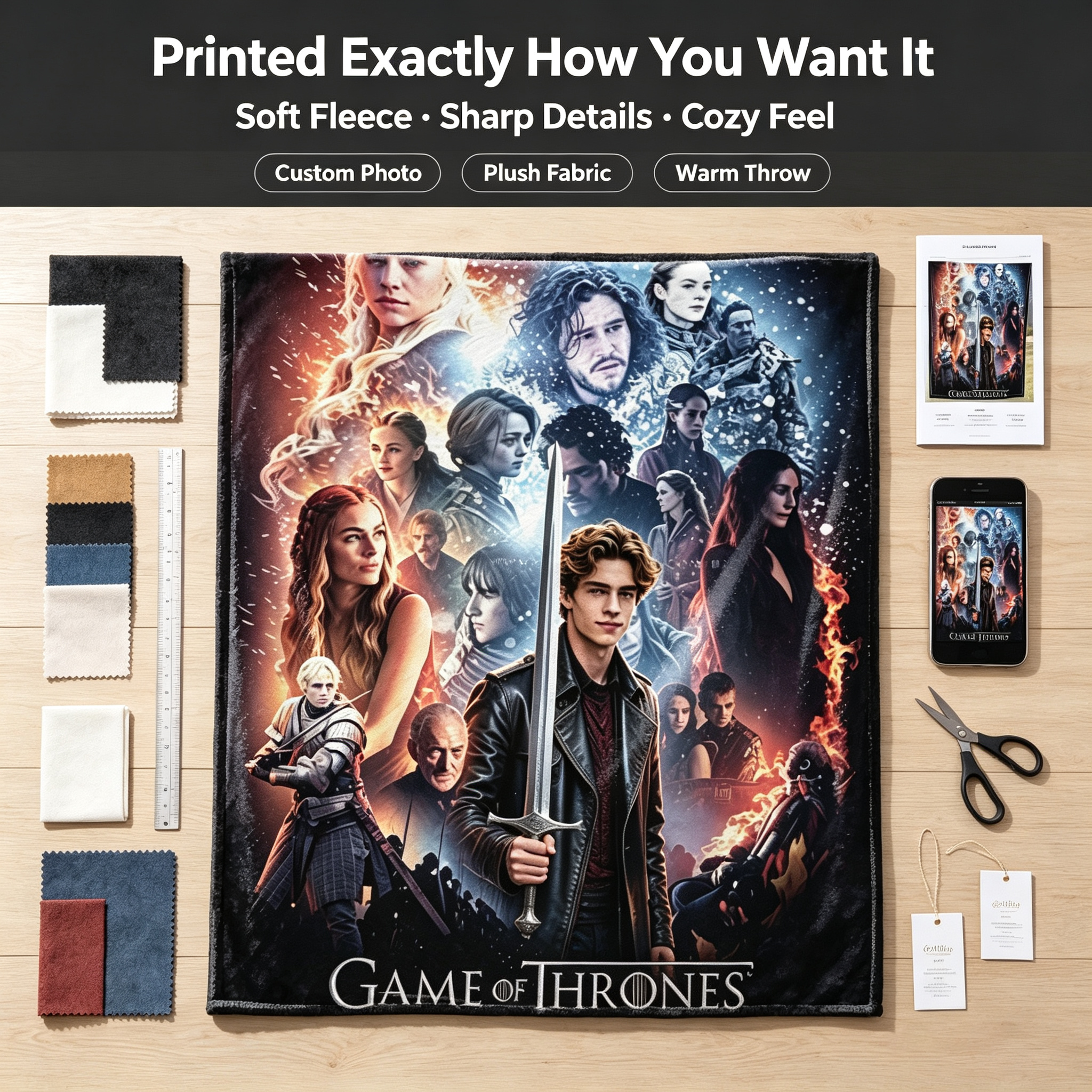 Custom Face Blanket Game of Thrones Flannel Blanket for Couch or Bed Cozy Gift Idea for Fans and Collectors