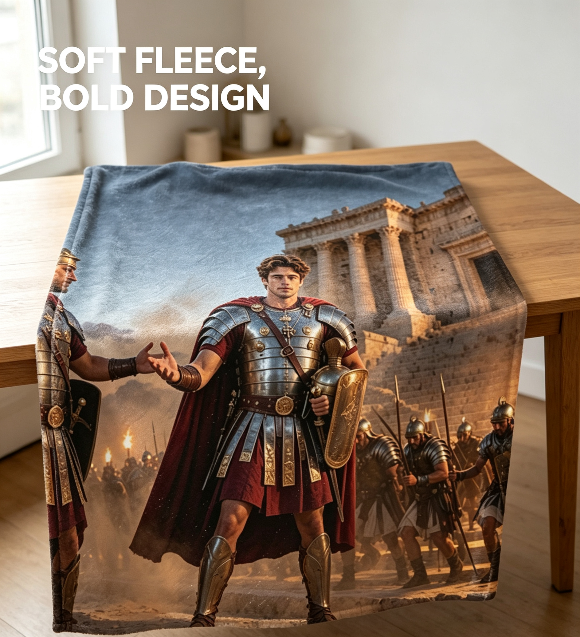 Custom Face Blanket Roman Warrior Emperor Flannel Blanket Ancient Rome Theme Bedroom Decor Gift for History Enthusiasts