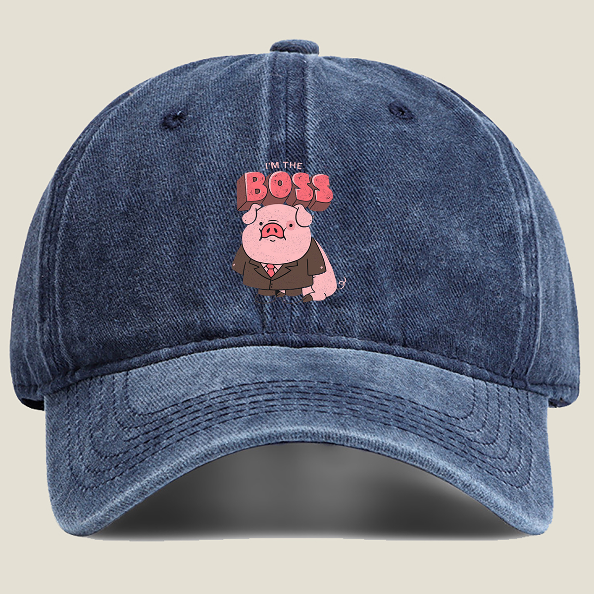 Pig Boss in Suit: I'm the Boss - Washed Denim - Baseball Cap