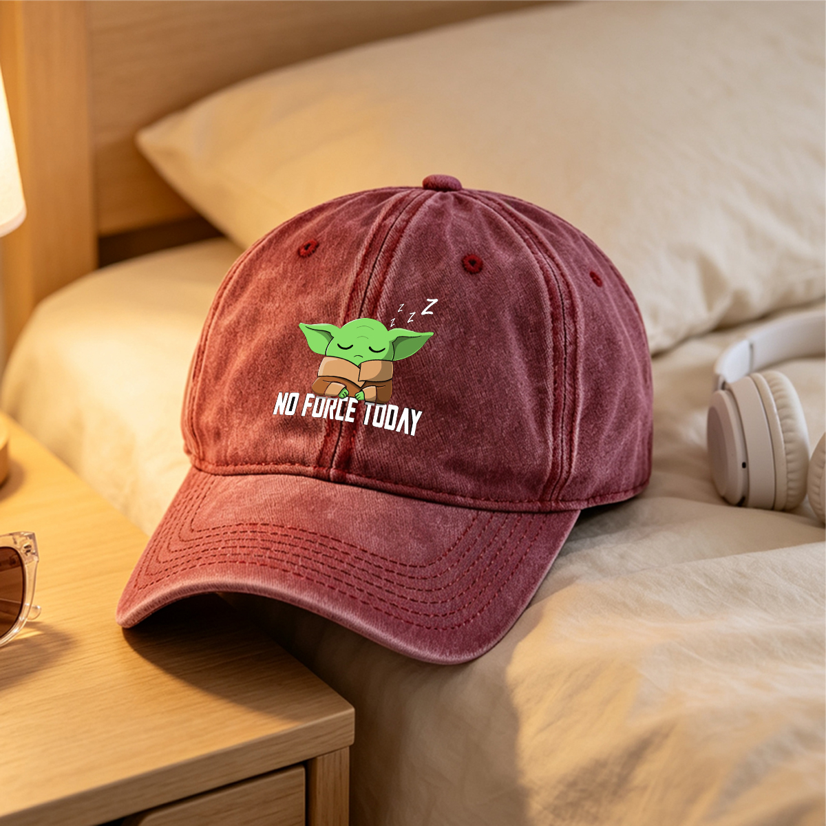 Baby Yoda Sleeping - No Force Today - Washed Denim - Baseball Cap