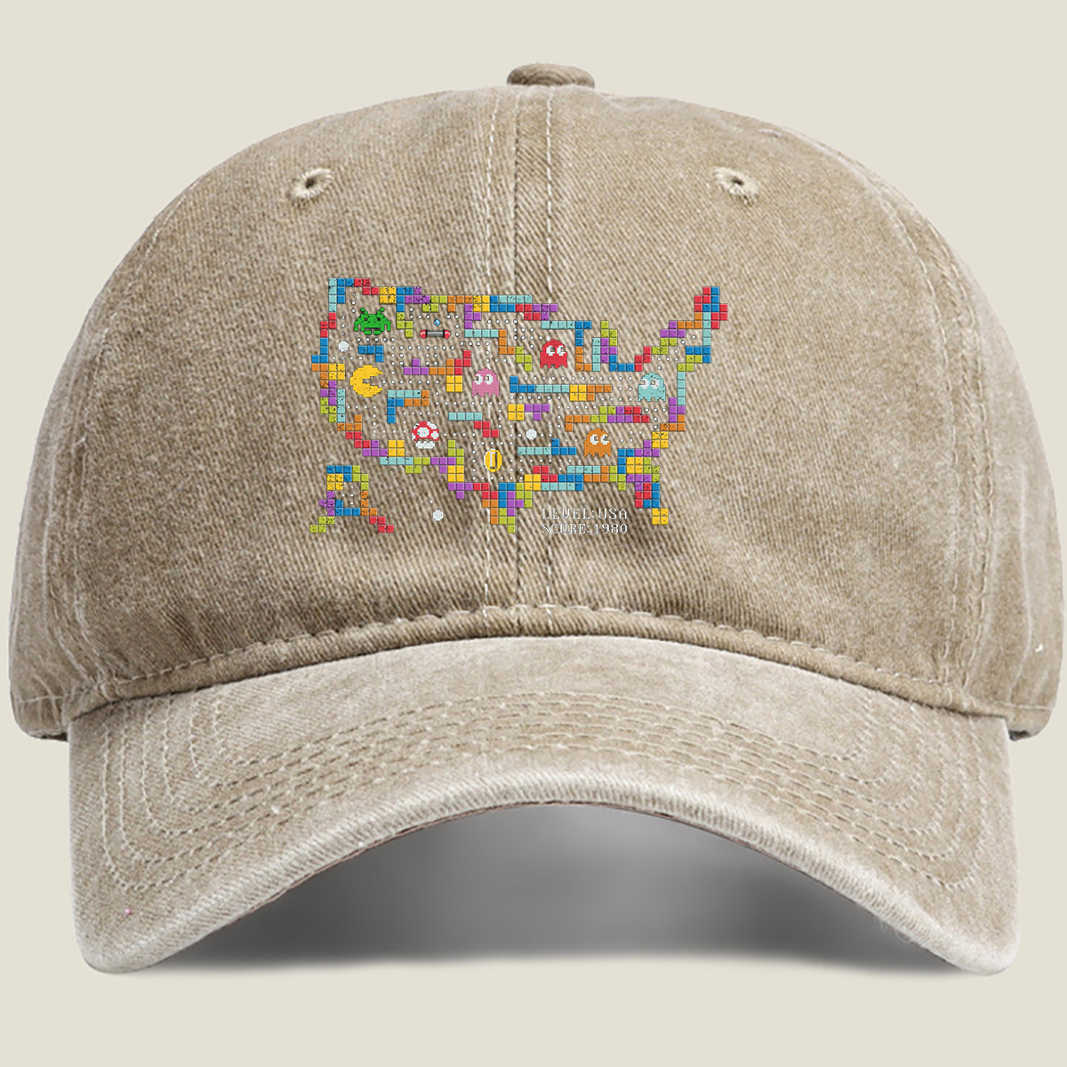 Pac-Man USA Map Adventure - Washed Denim - Baseball Cap