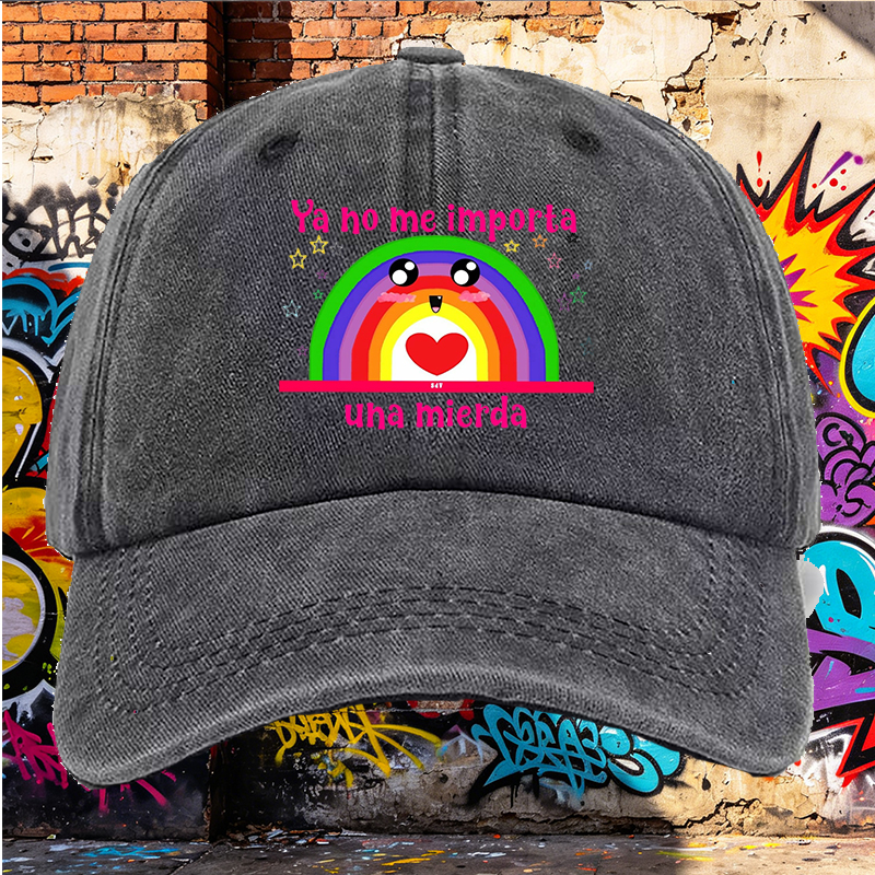Men's Printed Washed Cap with Rainbow Face and 