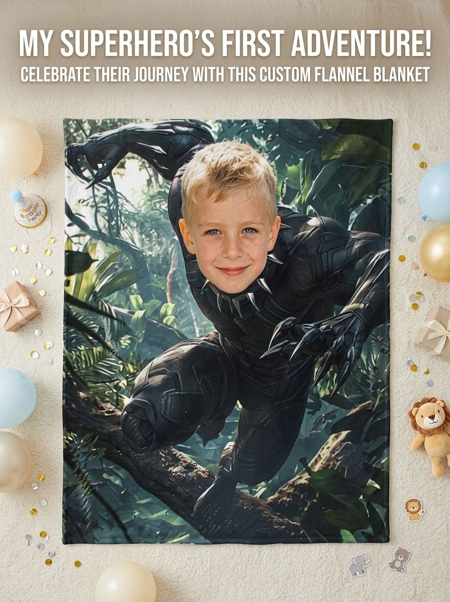 Personalized Superhero Face Blanket Custom Photo Flannel Fleece Throw Skin Friendly Anti Pilling Cozy Birthday Gift