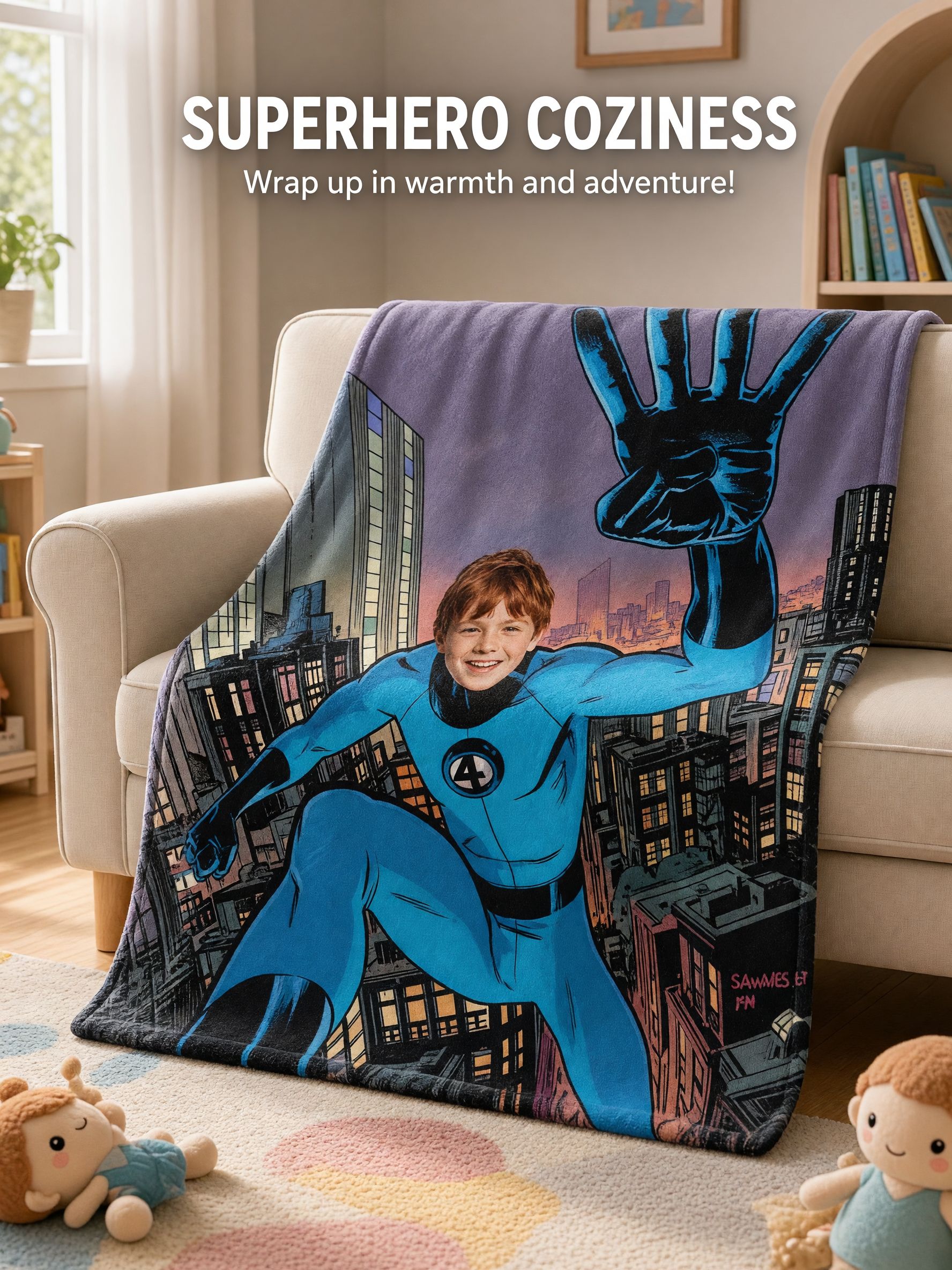 Custom Face Photo Superhero Flannel Throw Blanket, Ultra Soft Lightweight Comic Fleece Blanket, Ideal Personalized Gift