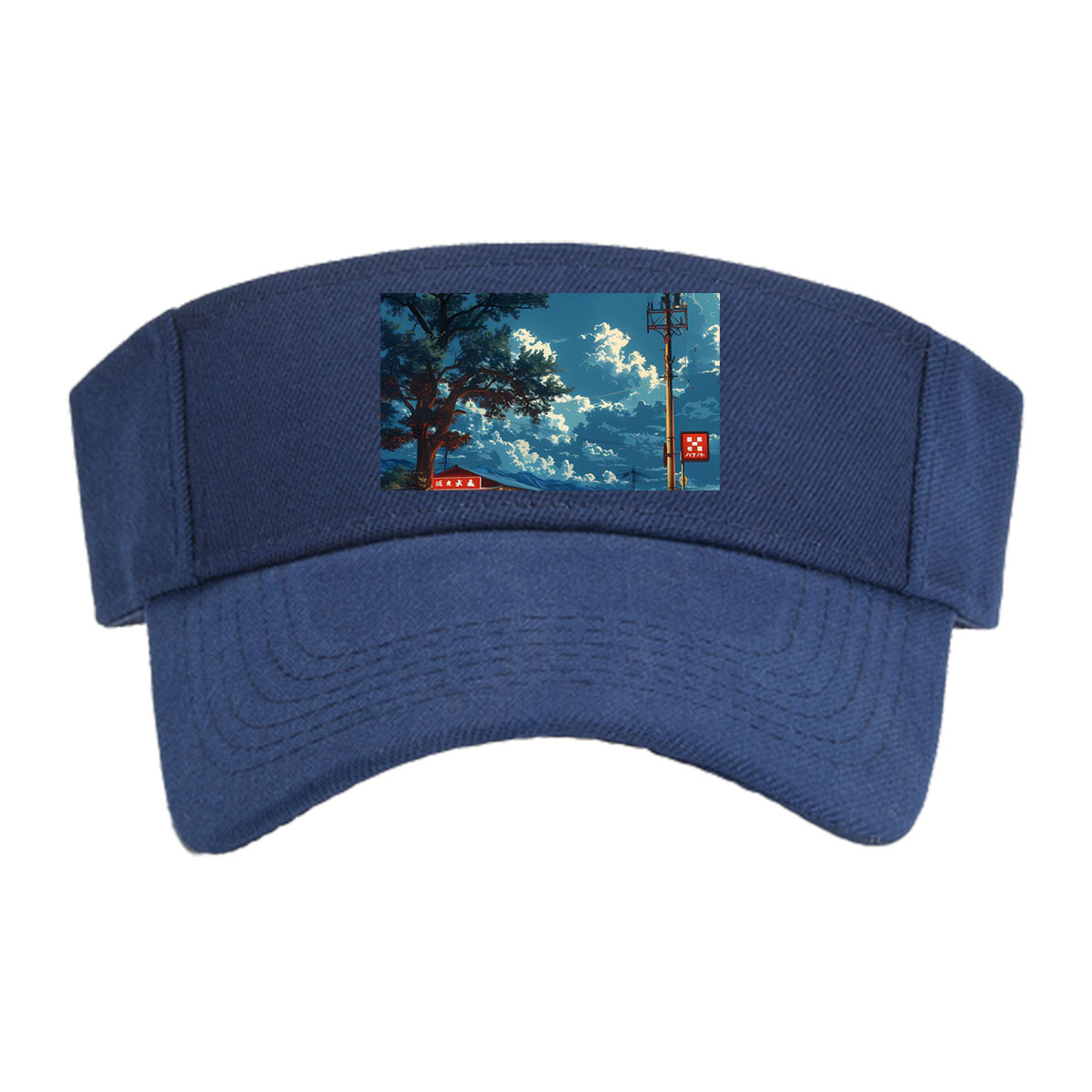 A cozy roadside shop under a vast sky, illuminated by warm lights and framed by a large tree and distant mountains. -  Visor cap