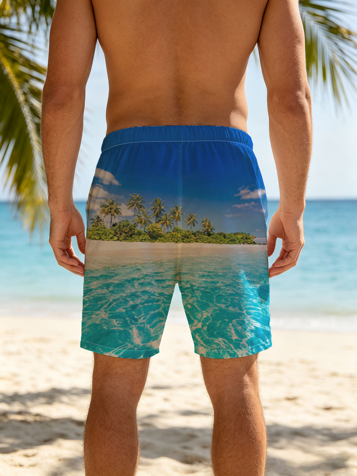 Crystal Clear Waters and Palm Trees on a Tropical Beach -  Beach shorts