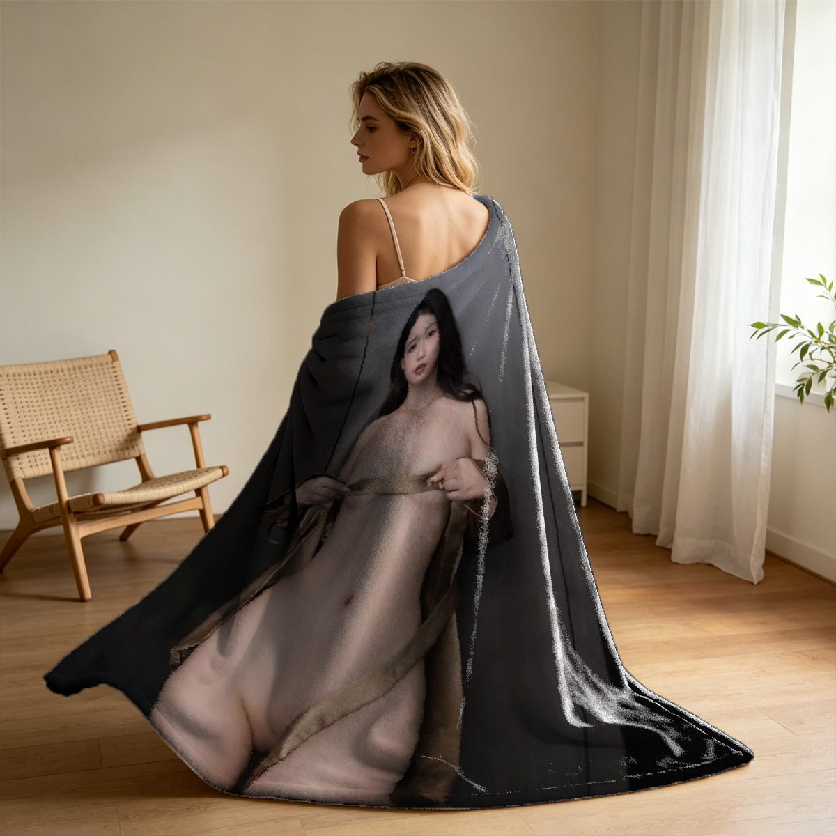 Two nude women embracing on a couch - Blanket