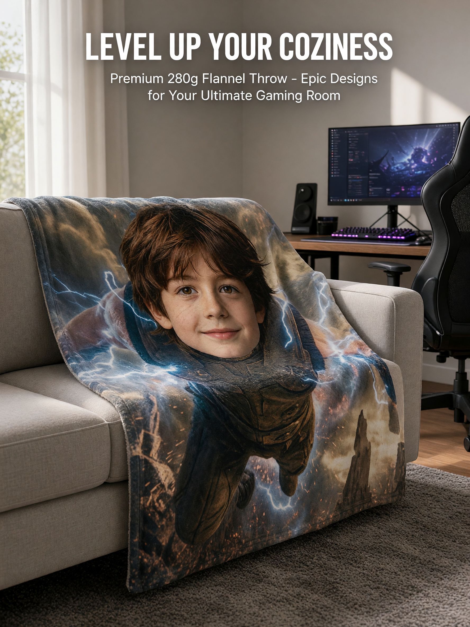 Custom Face Photo Blanket Personalized Superhero Flying Flannel Throw Ultra Soft Cozy Fleece Bed Couch Ideal Gift