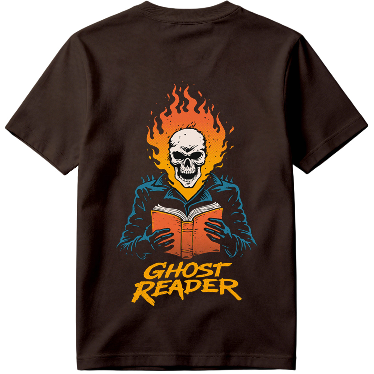Ghost Reader: Skull with Flames Reading a Book - Tee