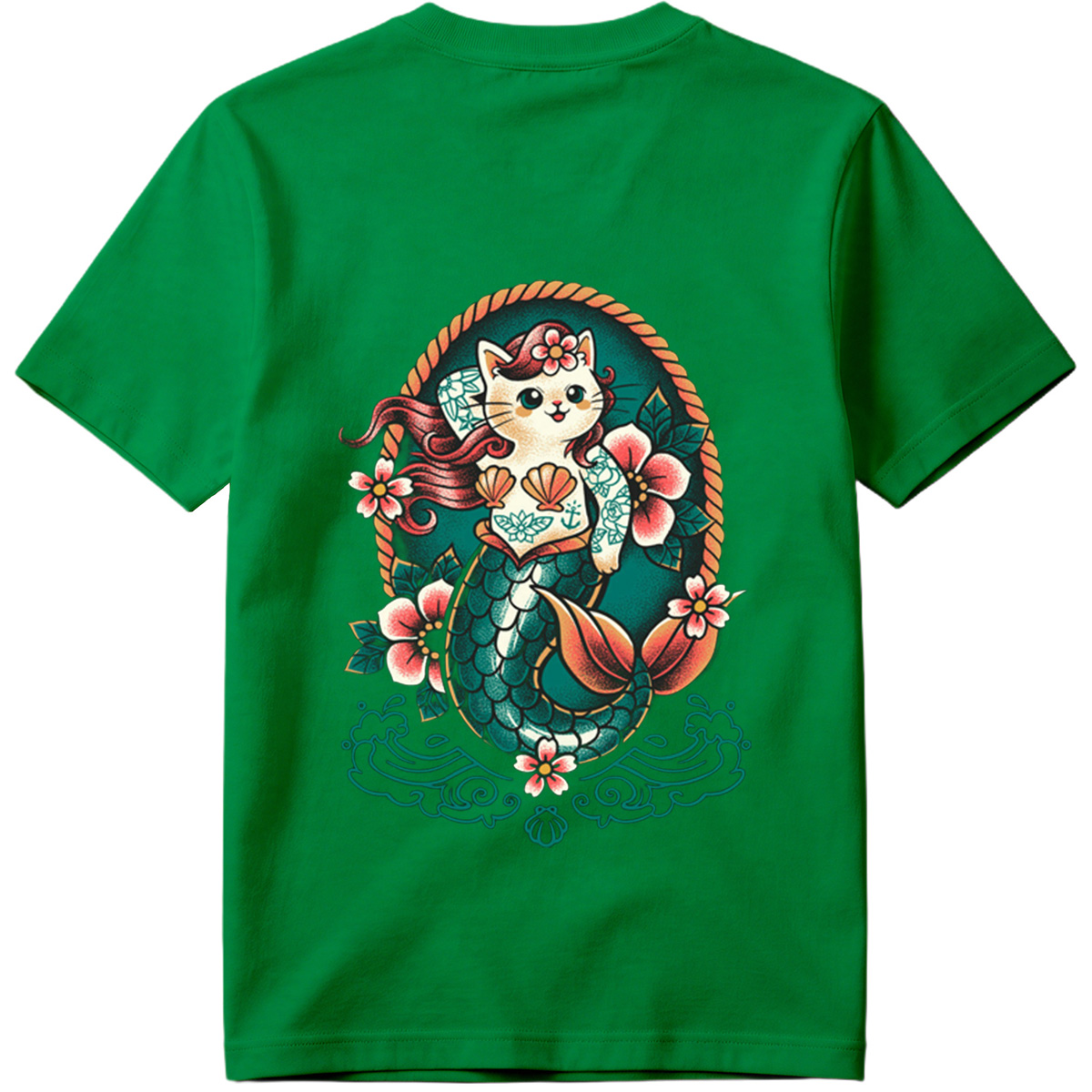 Mermaid Cat with Floral Design - Tee