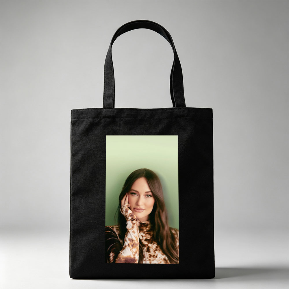 Kendall Rae - Portrait - Woman with Long Brown Hair Wearing Tie-Dye Top Against Green Background - Canvas tote bags