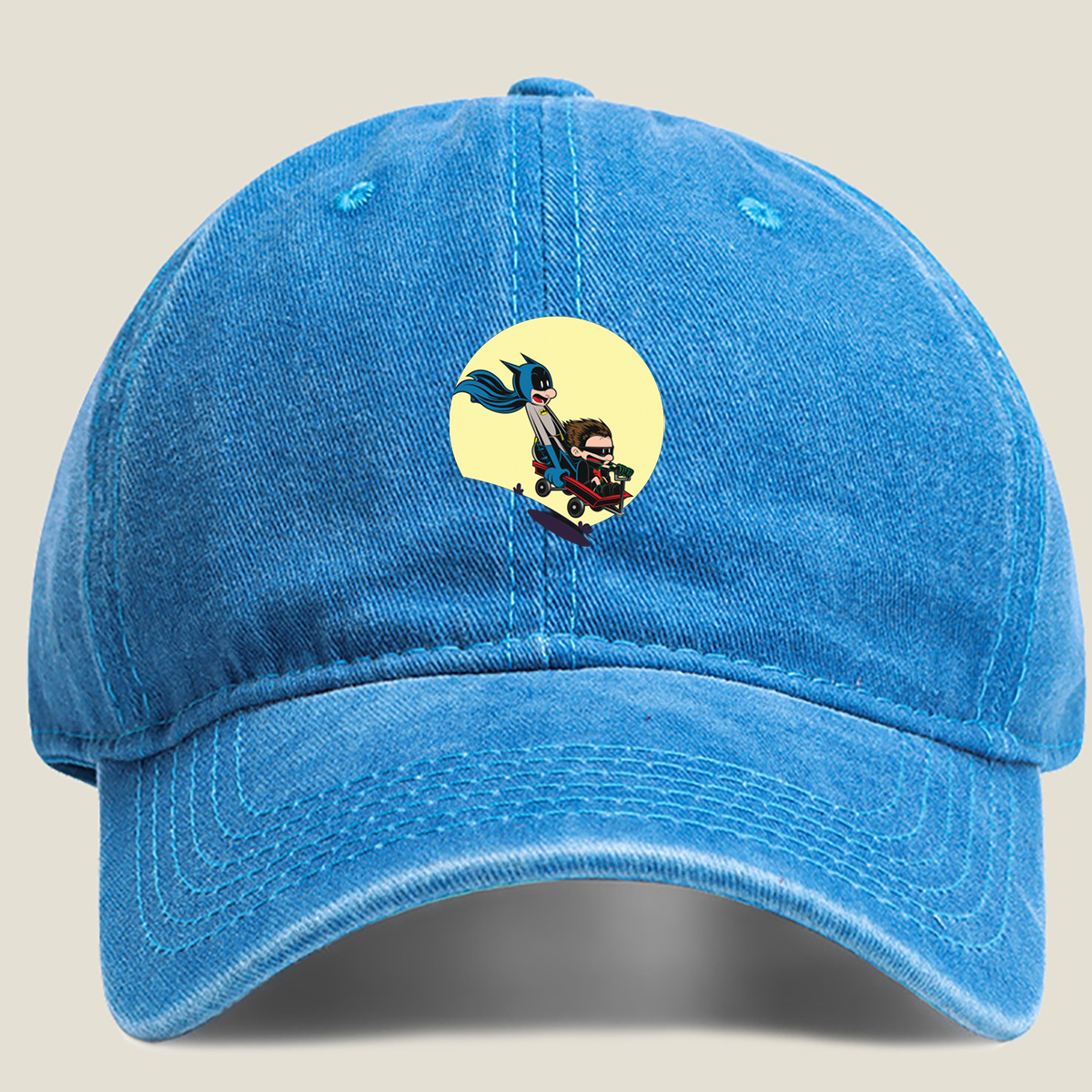 Batman and Robin in a Red Wagon - Washed Denim - Baseball Cap