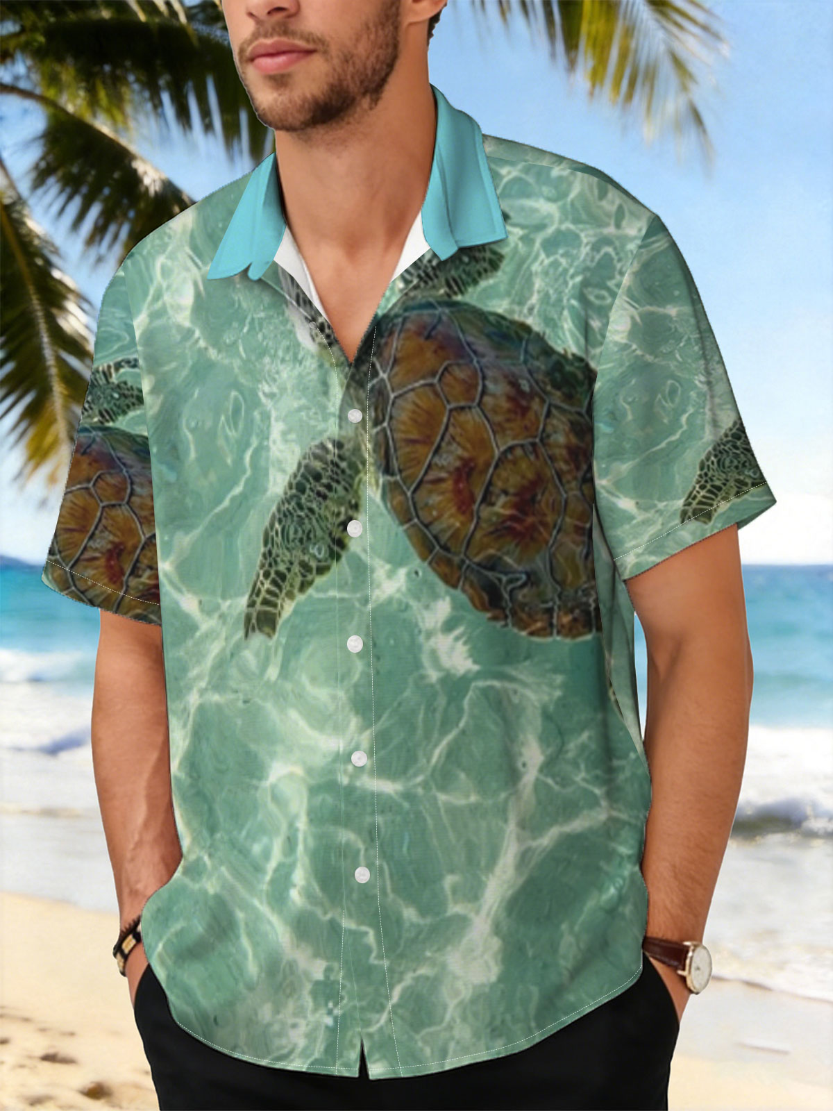 Sea Turtle Swimming in Clear Turquoise Water -  Shirt
