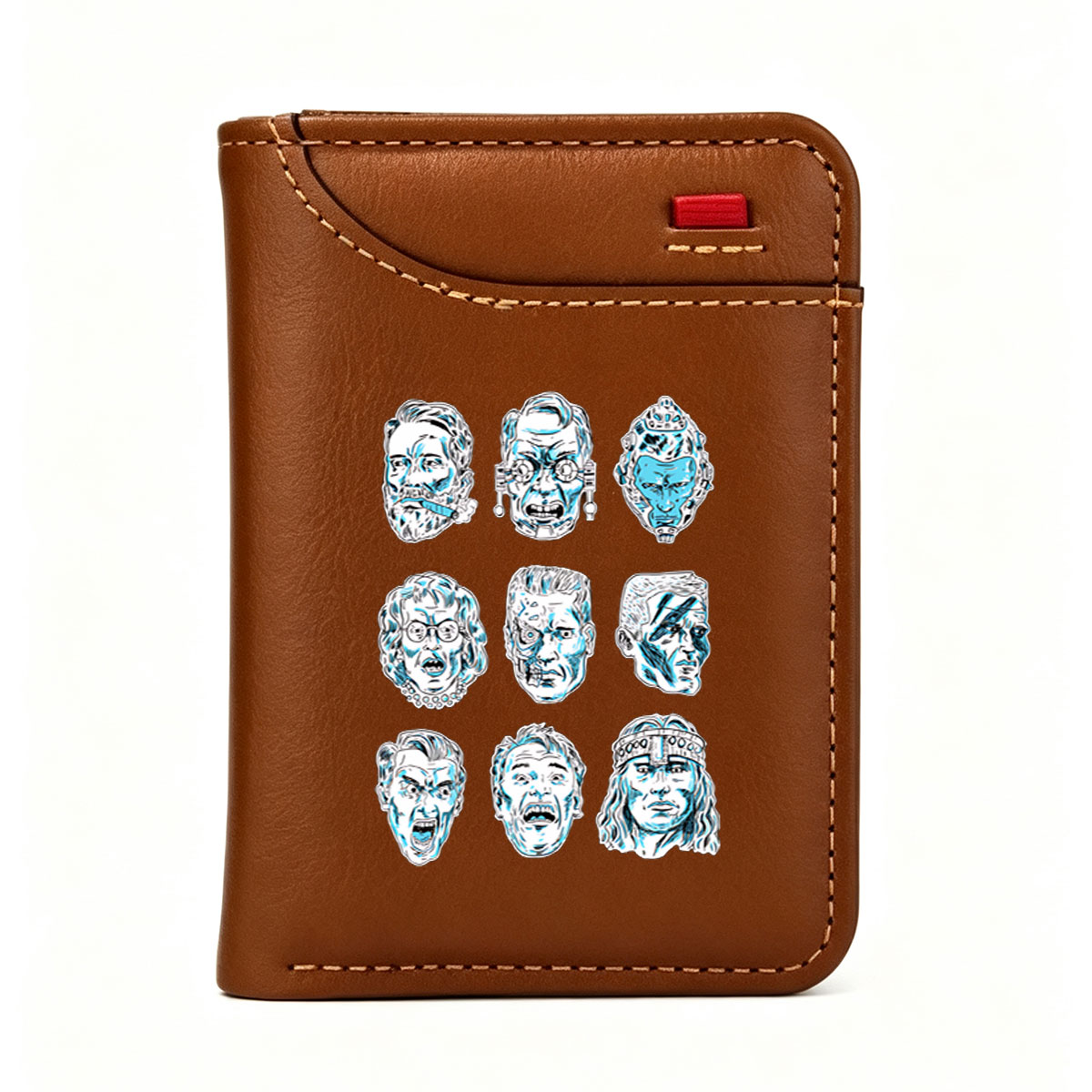Iconic Horror Characters: Frankenstein, Dracula, Wolfman, Mummy, Bride of Frankenstein, Creature from the Black Lagoon, Invisible Man, Phantom of the Opera, and Gill-Man - Vertical Style Wallet