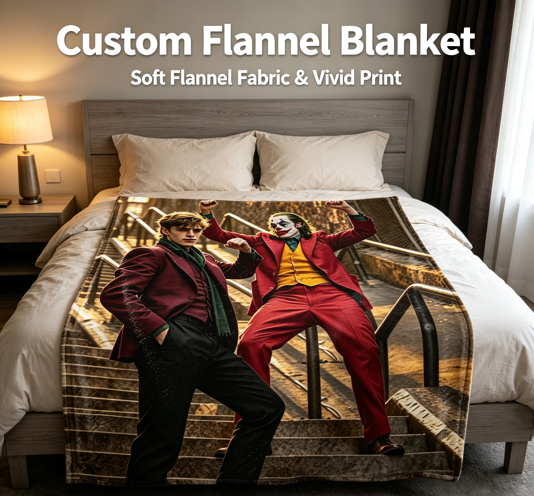 Custom Face Blanket Joker Movie Character Flannel Blanket for Couch or Bedding Gift Idea for Fans and Collectors