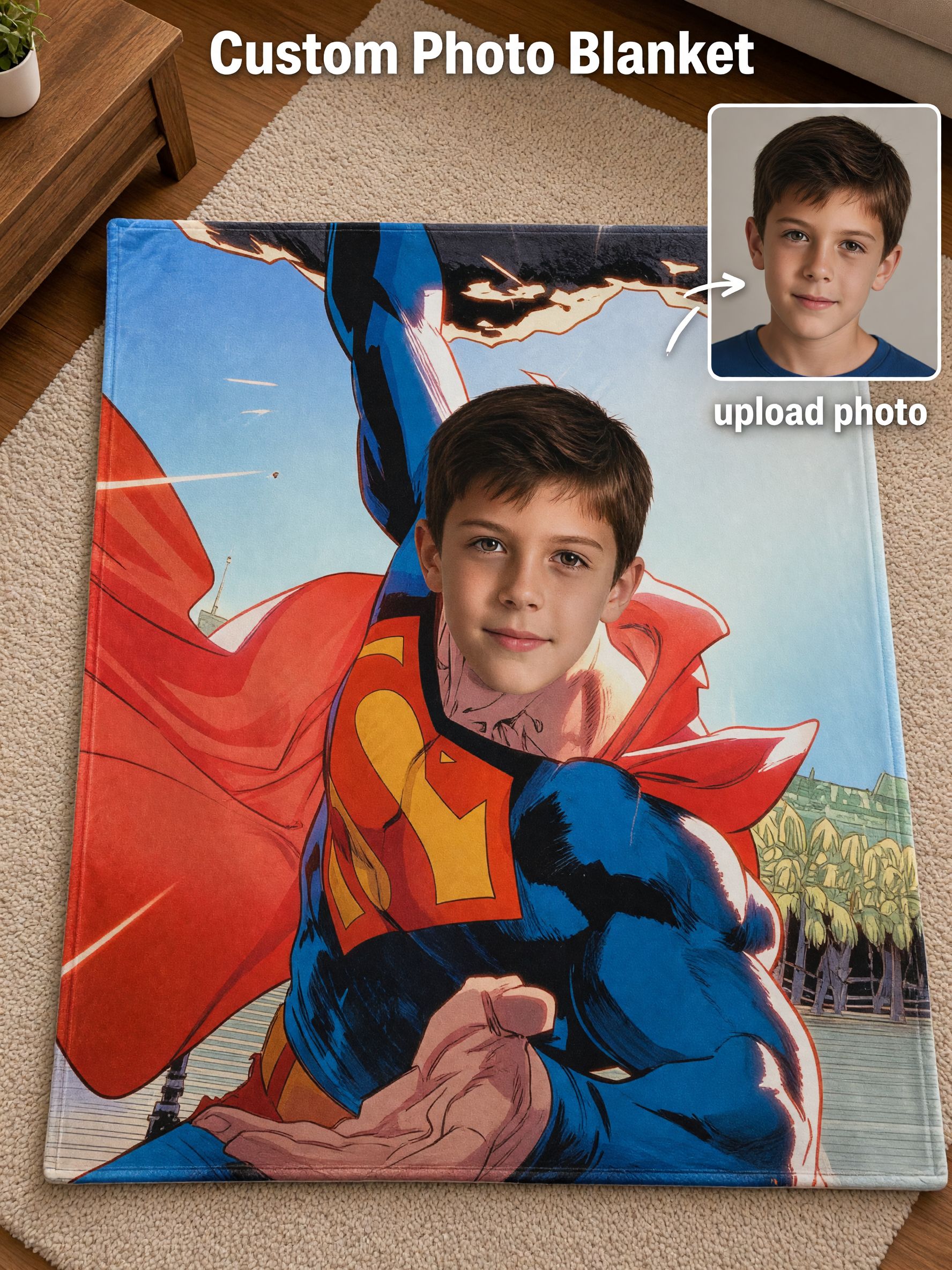 Custom Face Superhero Blanket Personalized Photo Soft Flannel Throw Cozy Bed Sofa Wrap Ideal Keepsake Gift
