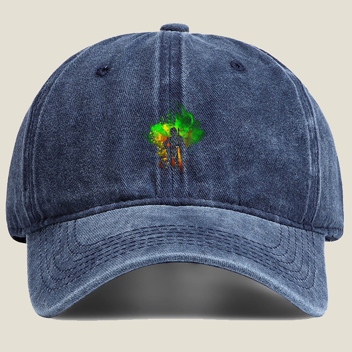 Mandalorian Warrior with Boba Fett Helmet and Green Energy Background - Hat