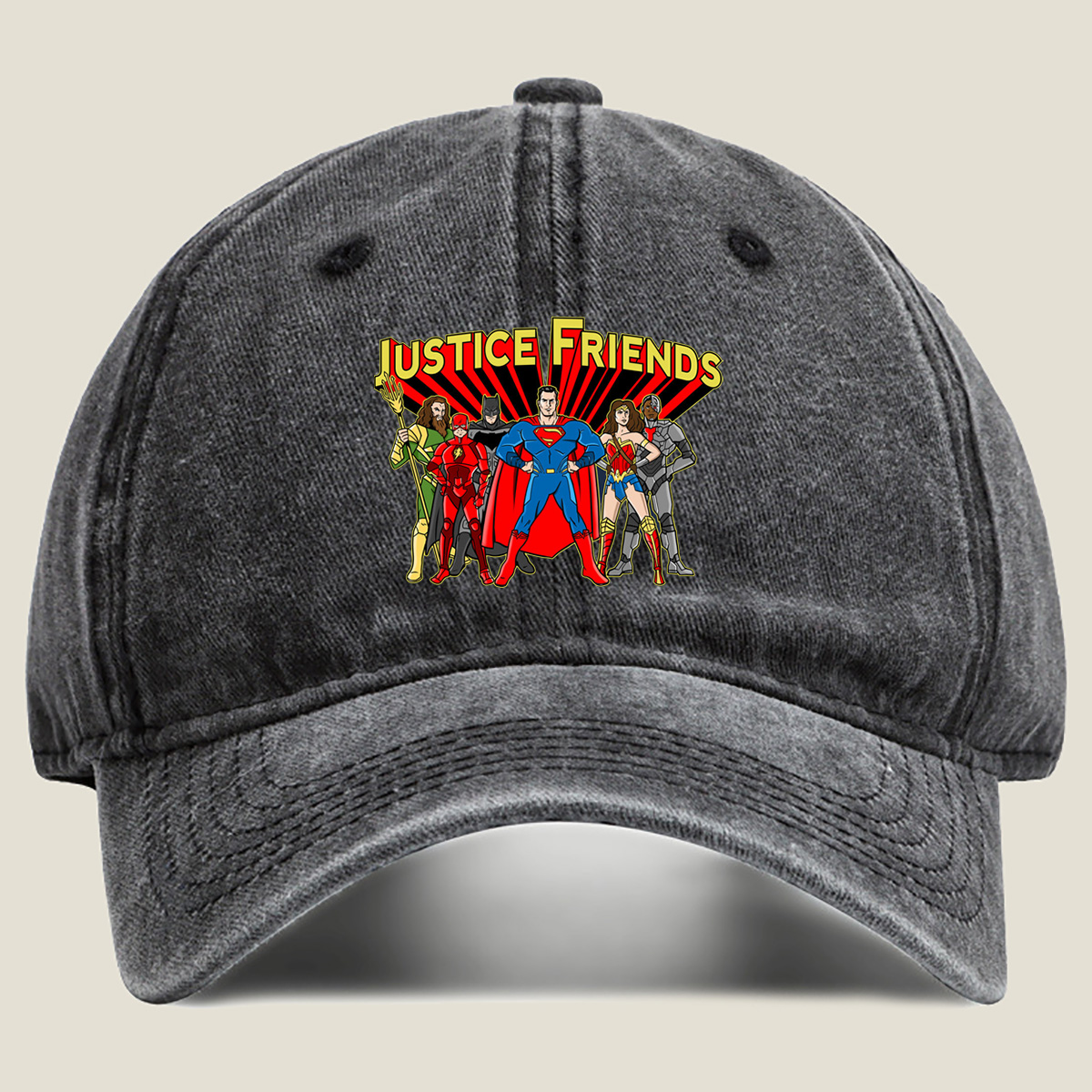 Justice League: Superman, Batman, Wonder Woman, The Flash, Aquaman, Cyborg - Washed Denim - Baseball Cap