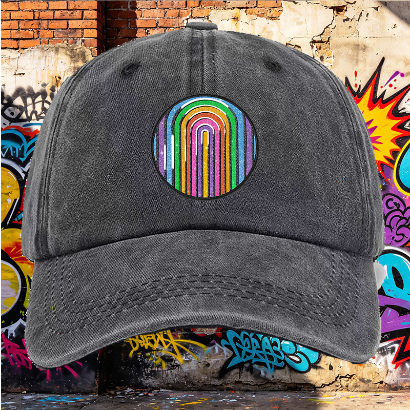 Men's Printed Washed Cap Rainbow Glitter Pattern Casual Round Neck Summer Lightweight Washed Hat for Outdoor Activities Adults