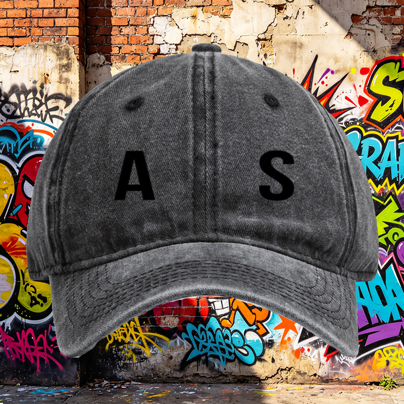 Unisex Classic Washed Cotton Hat with A&S Logo Print - Casual Outdoor Sun Protection Cap for Men and Women, Perfect for Daily Wear, Travel, Hiking, and Urban Lifestyle