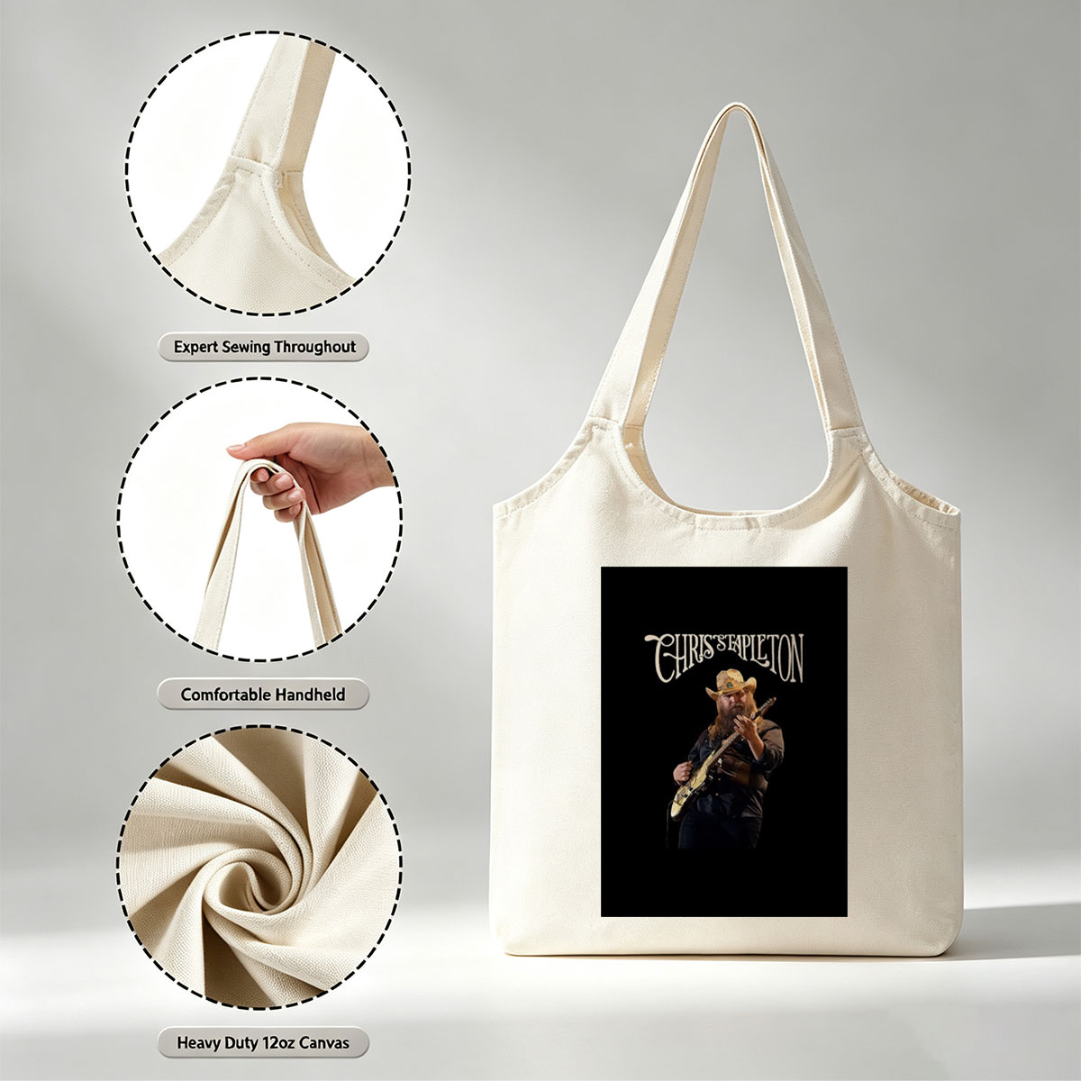 Chris Stapleton Live Performance Playing Guitar on Stage - Canvas shoulder bags/