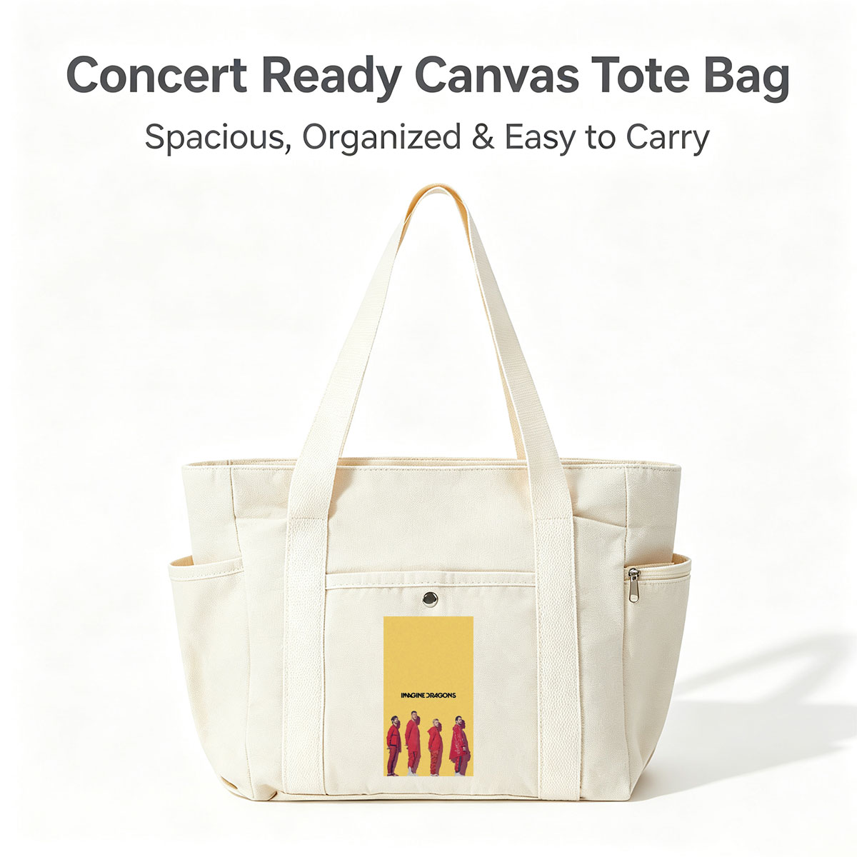 Imagine Dragons Standing in Red Outfits Against a Yellow Background - Multi-pocket bags
